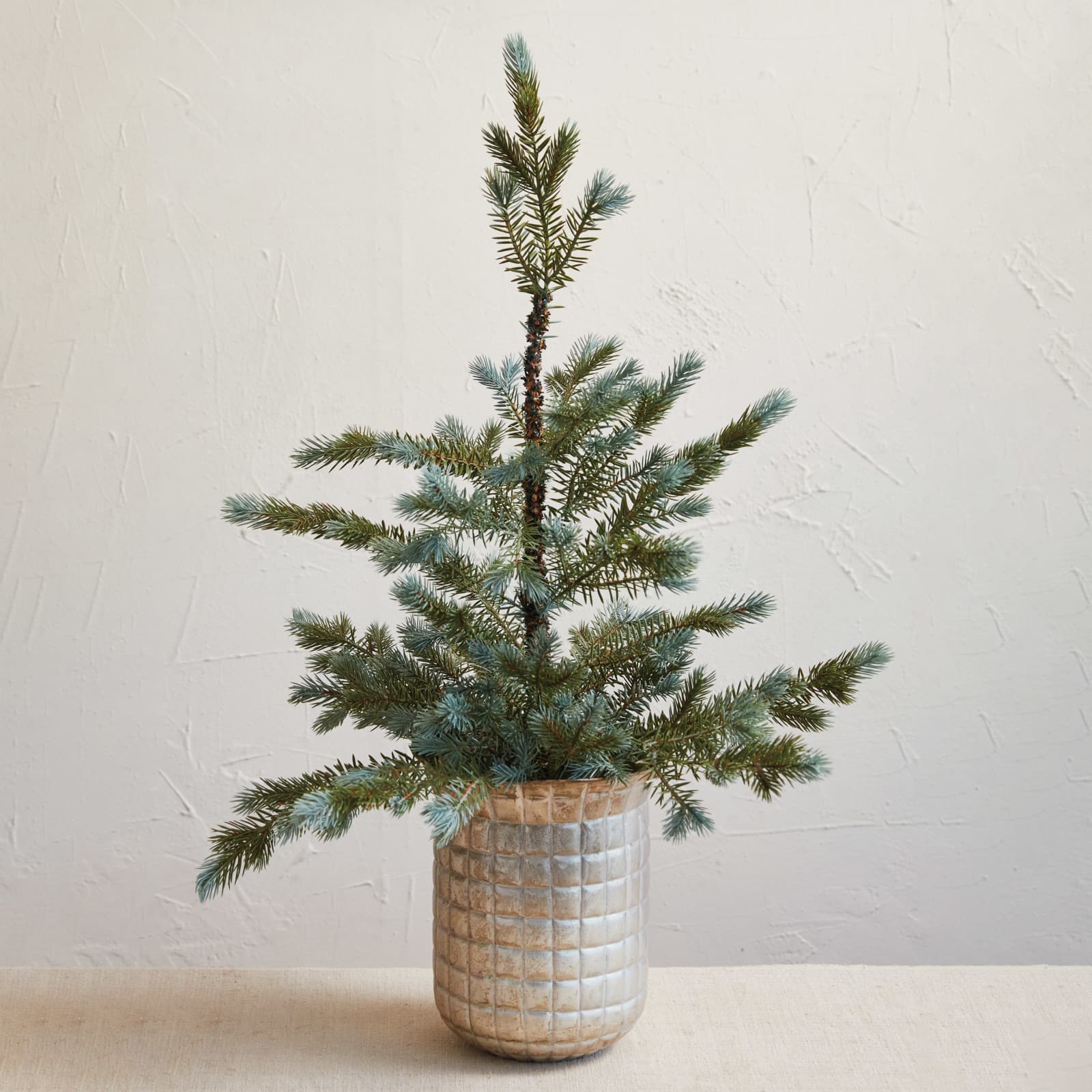 Hello Honey® 8.25" Distressed Pewter Round Grid Pattern Debossed Metal Planter