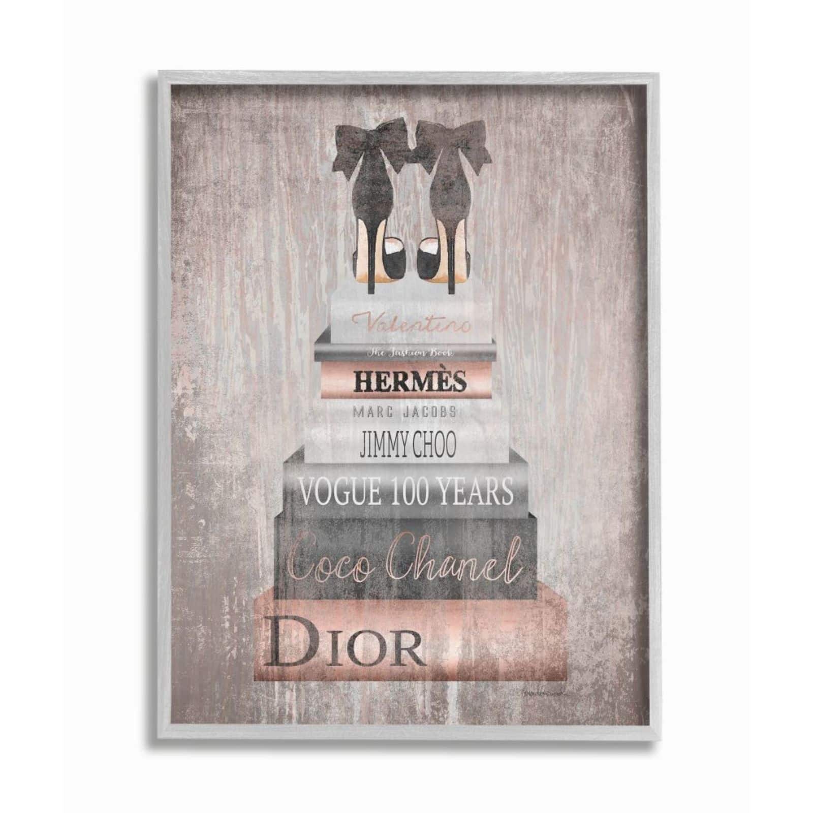 Stupell Industries Luxury Fashion Book Stack & Black Heels Wall Art in Gray Frame