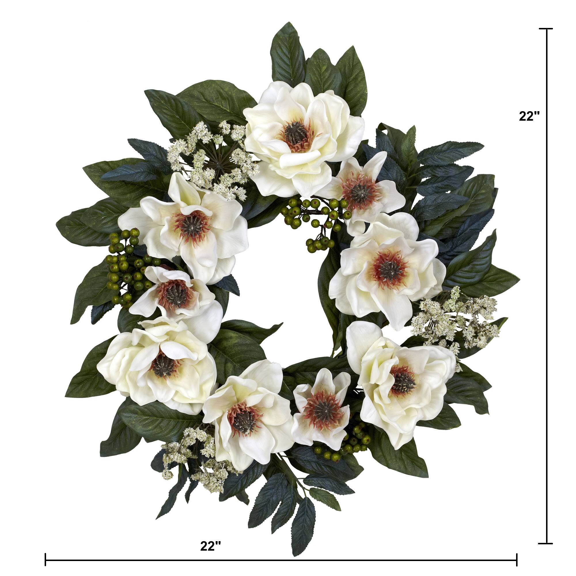 22&#x22; White Magnolia Wreath