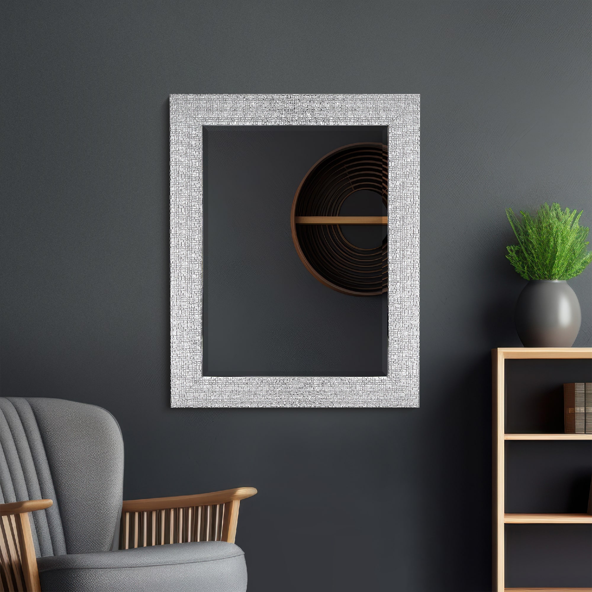 Head West 29" Chrome & White Tile Textured Framed Vanity Mirror