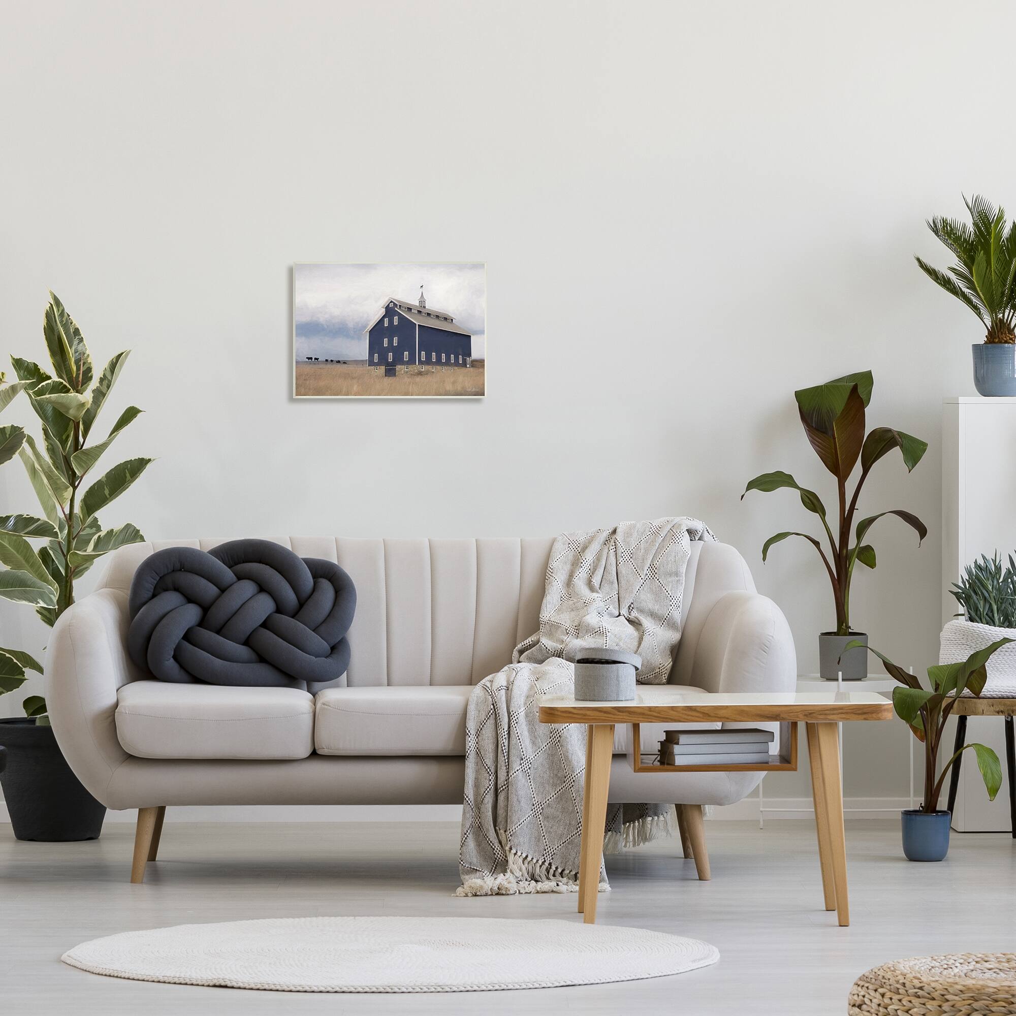 Stupell Industries Blue Farm Barn Landscape Animals Grazing Cloudy Sky Wall Plaque