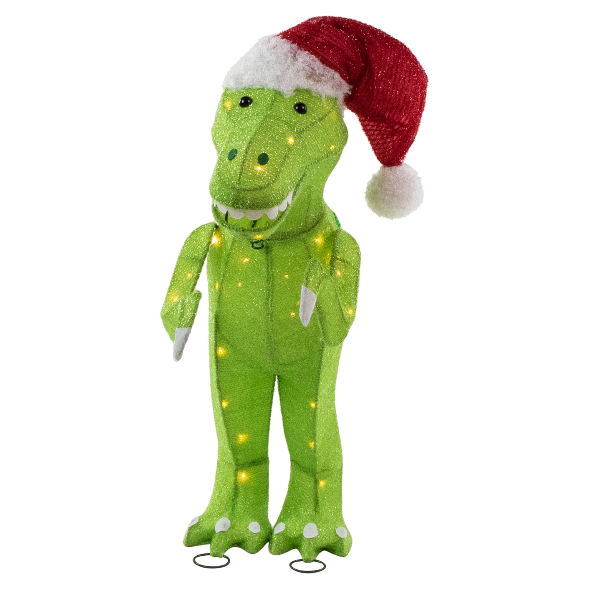 30" LED Tinsel Santa T-Rex Dinosaur Outdoor Christmas Decoration