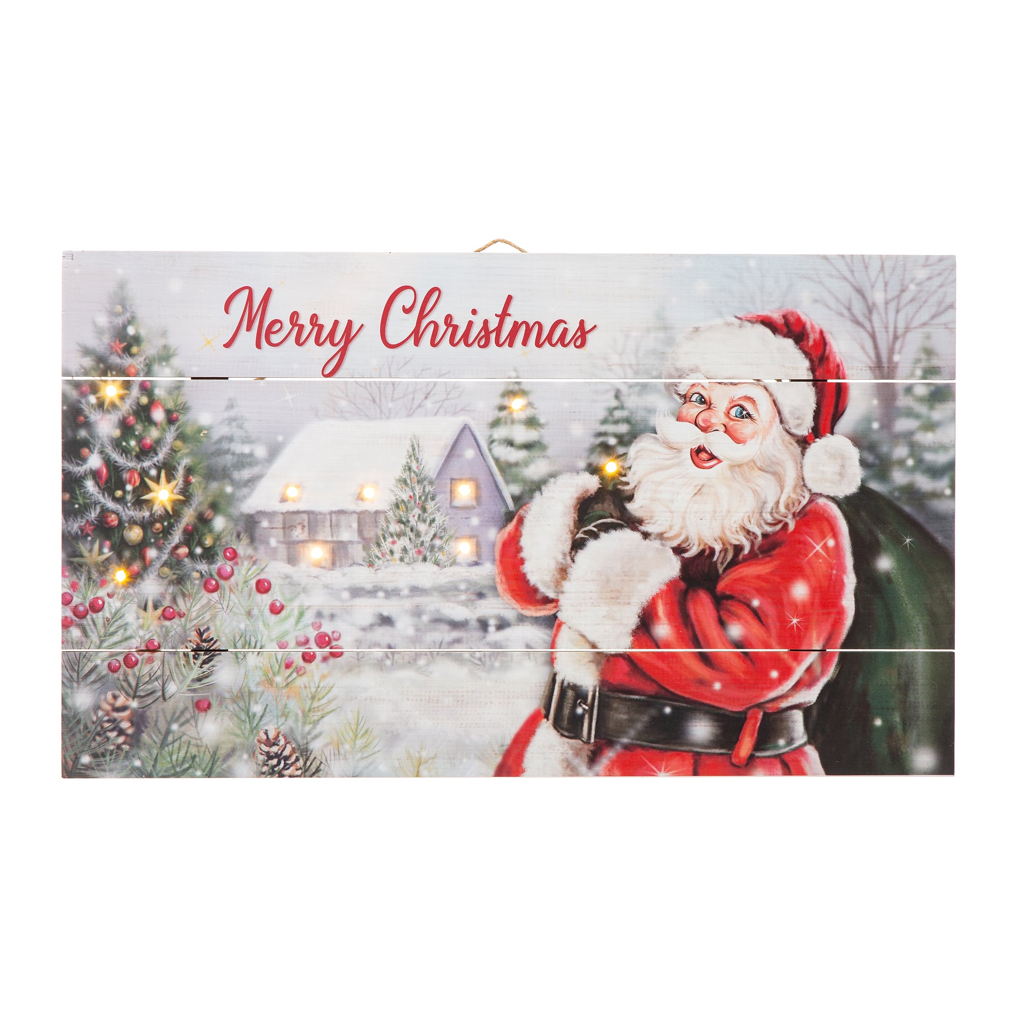 Glitzhome&#xAE; 24&#x22; LED Wooden Santa Wall D&#xE9;cor