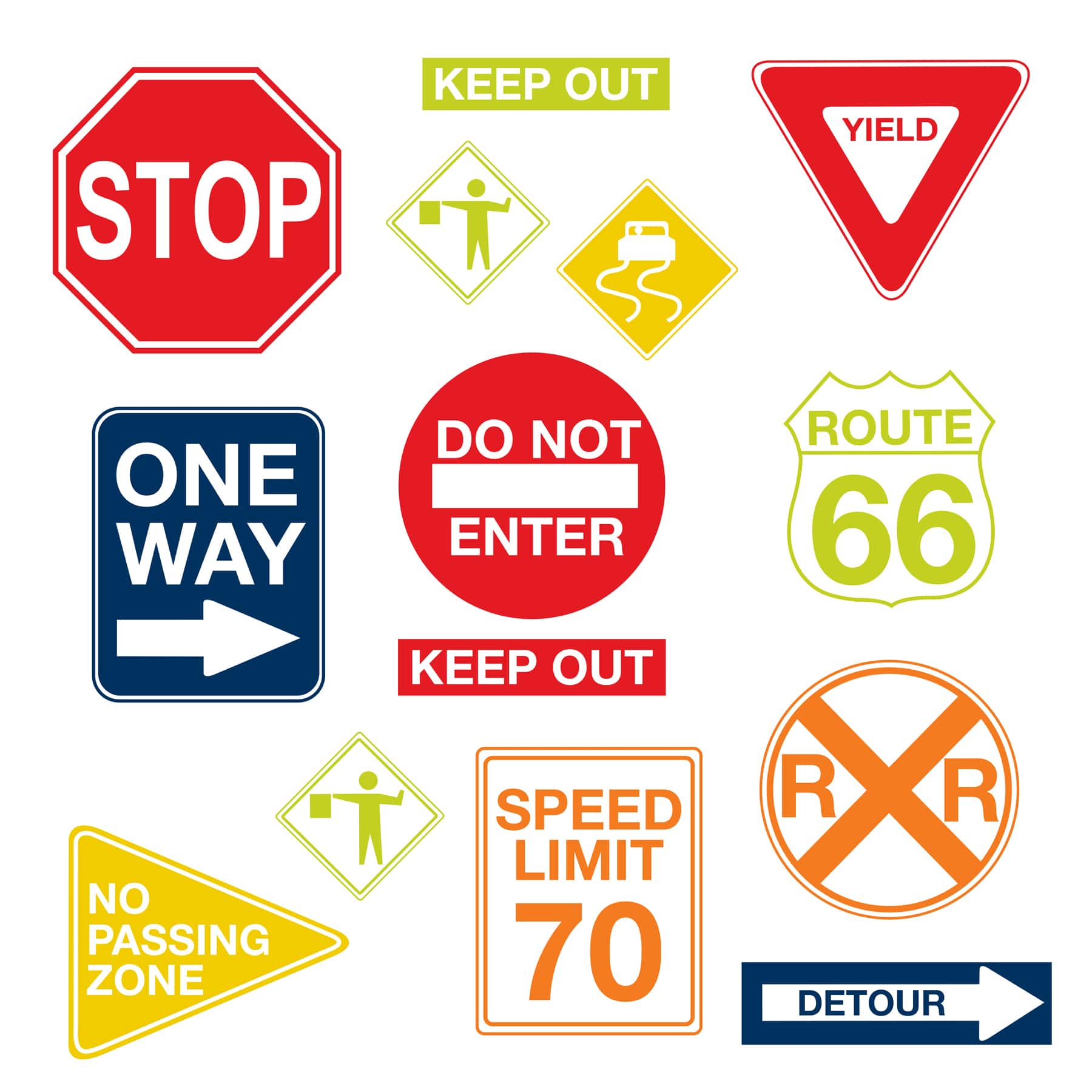 Kids Room Decor Vehicle Warning Road Sign Stickers 6 Road Sign Wall Stickers 