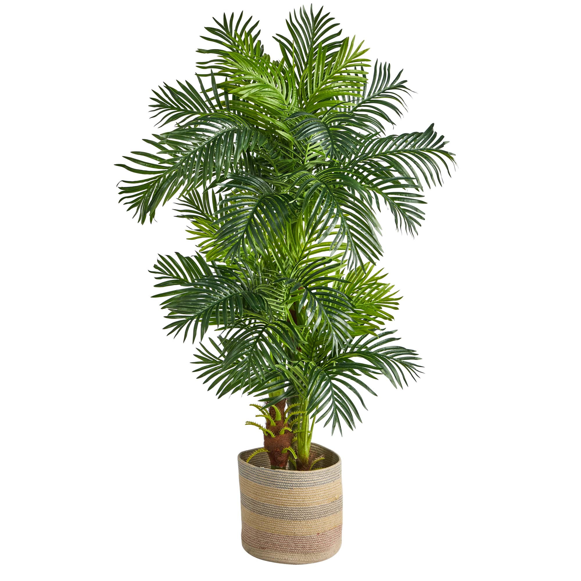 6ft. Hawaii Artificial Palm Tree in Handmade Natural Cotton Multicolored Woven Planter