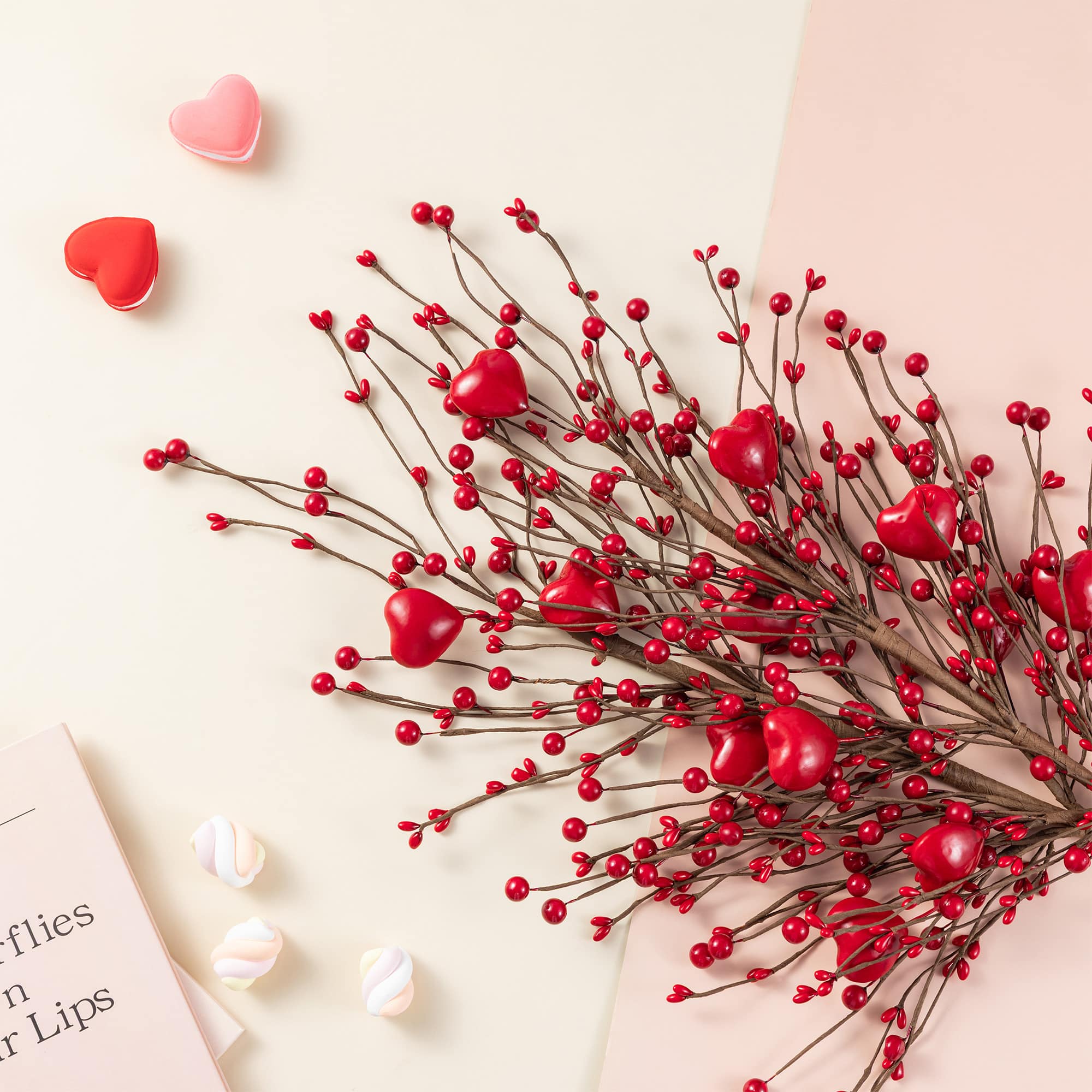 Glitzhome® 28" Valentine's Red Berry &Heart Picks Set