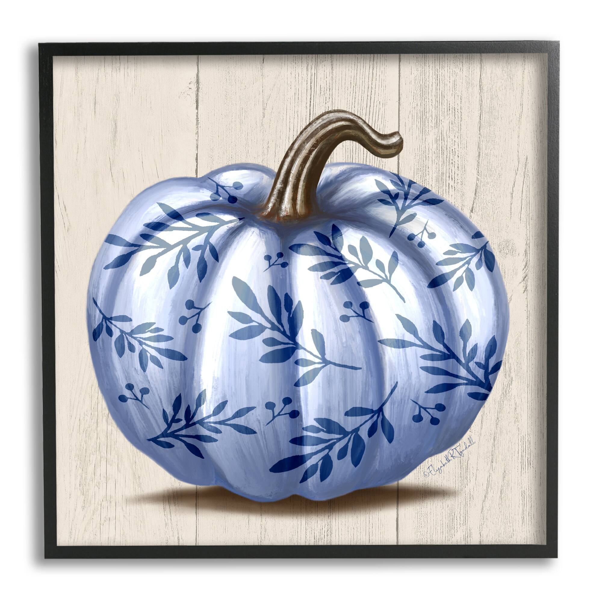 Stupell Industries Blue Patterned Botanical Pumpkin Framed Giclee Art