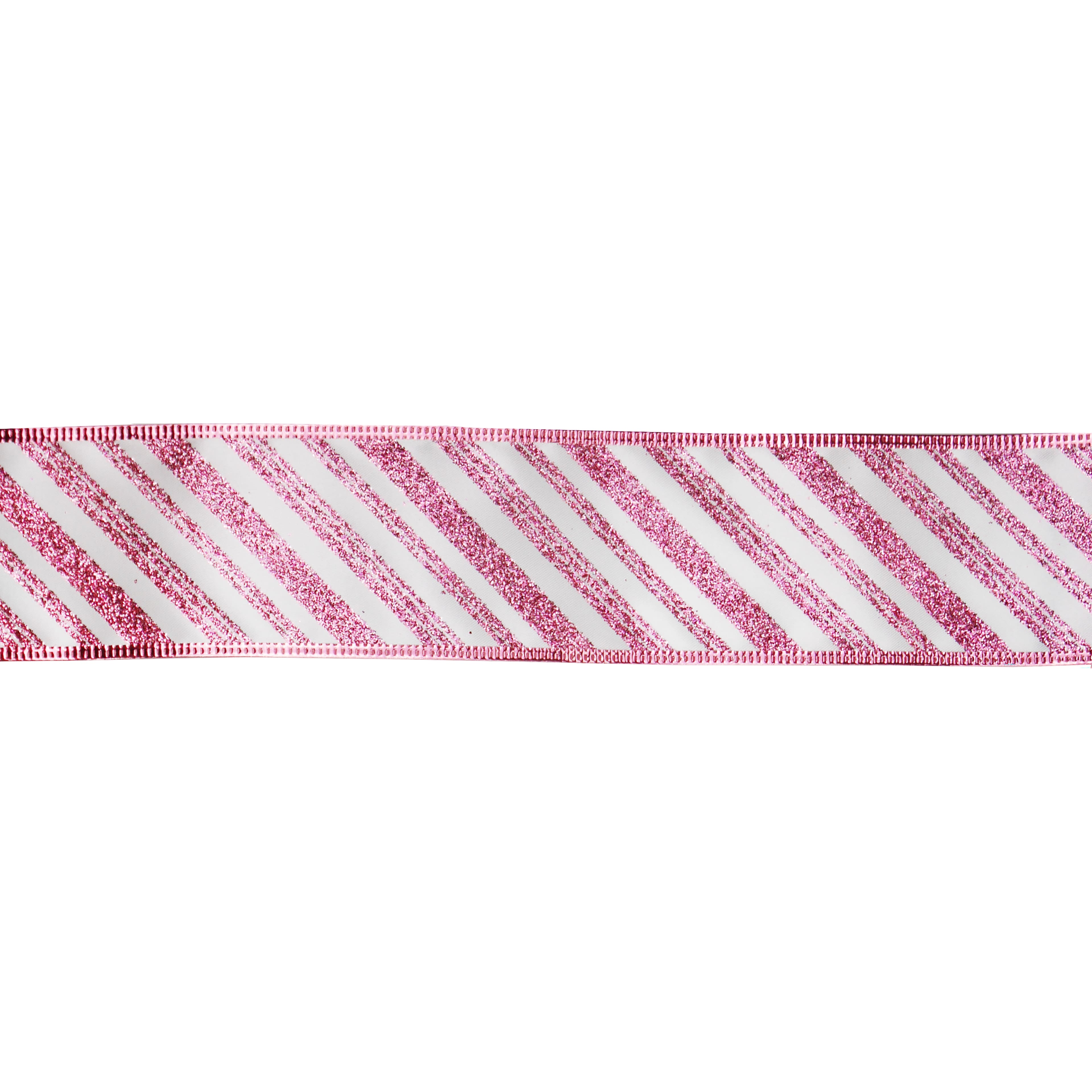 2.5" x 20ft. Pink Glitter Stripes Wired Taffeta Ribbon by Celebrate It®