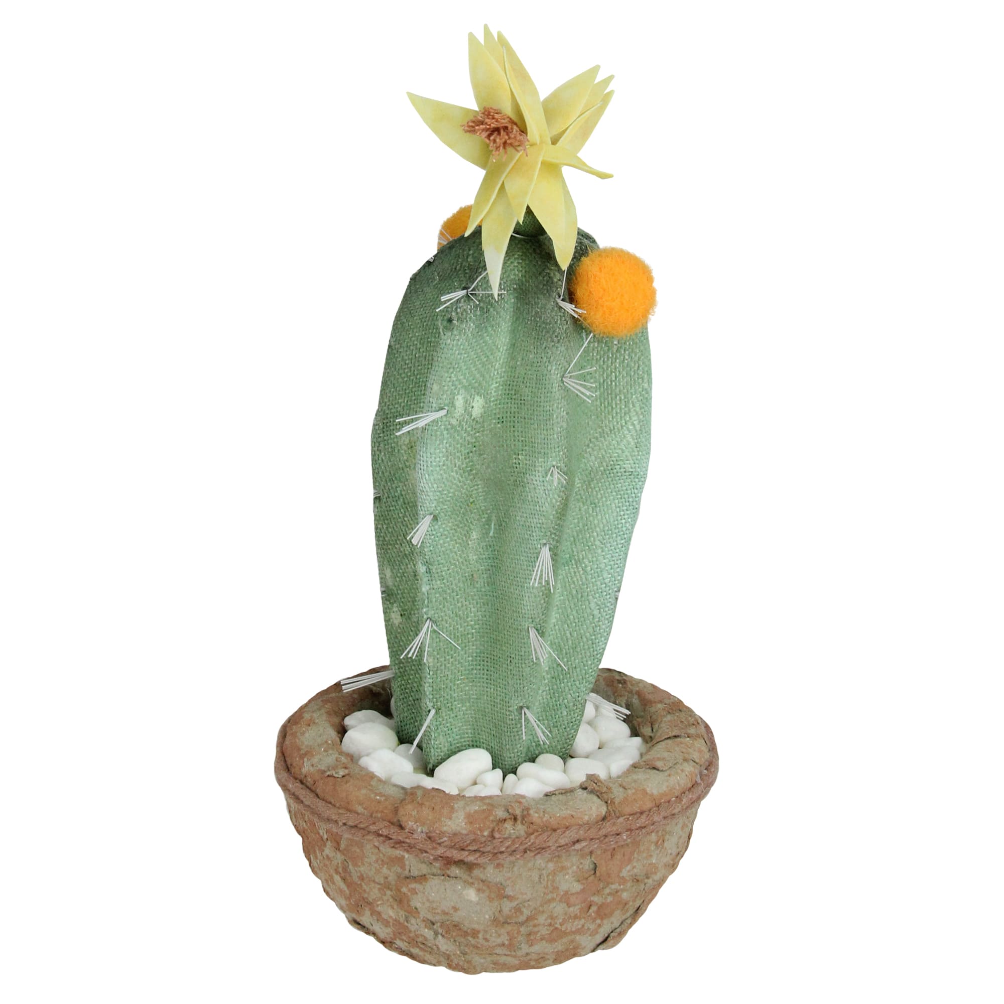12" Southwestern Style Potted Cactus with Yellow Flower