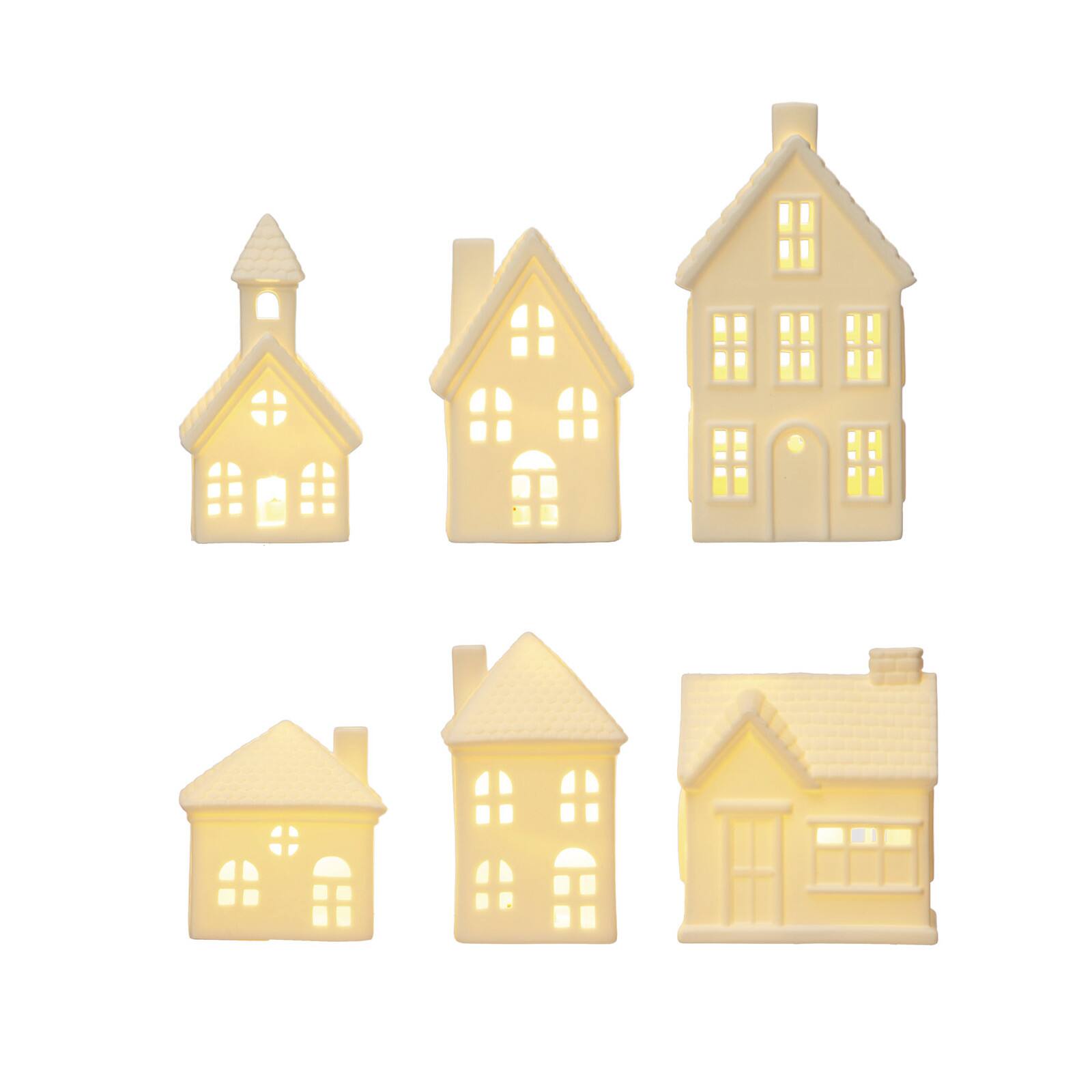 Hello Honey&#xAE; White LED Stoneware Bisque Houses Set