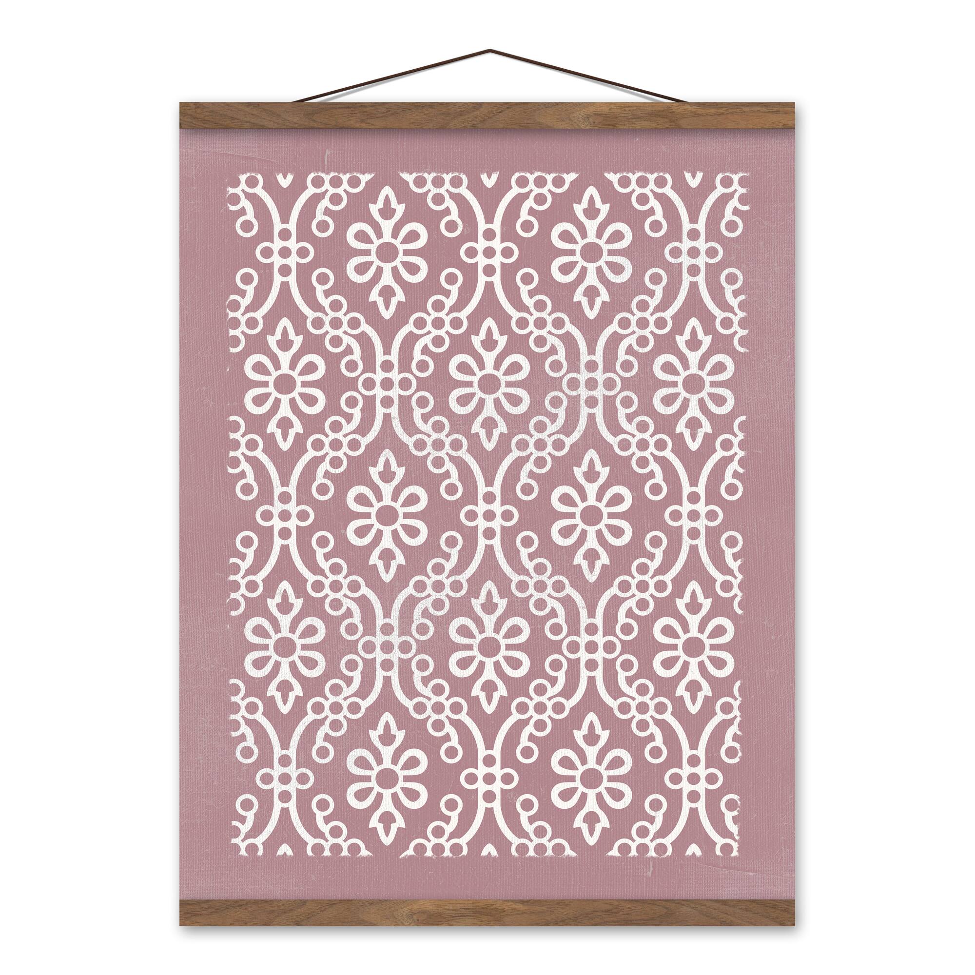 Folksy Pattern Teak Hanging Canvas Art