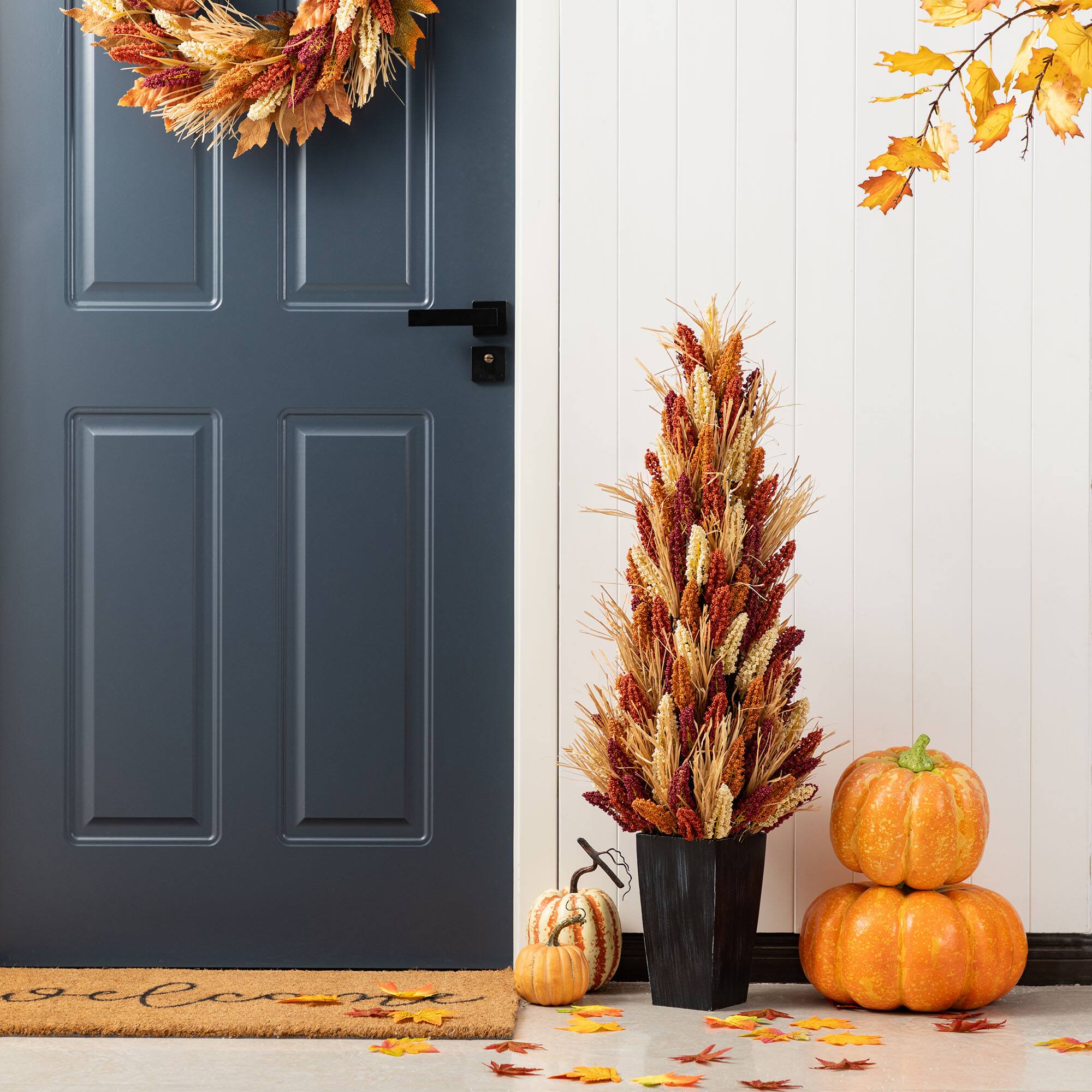 Glitzhome&#xAE; 38&#x22; Fall Multi-Colored Sorghum Porch Tree