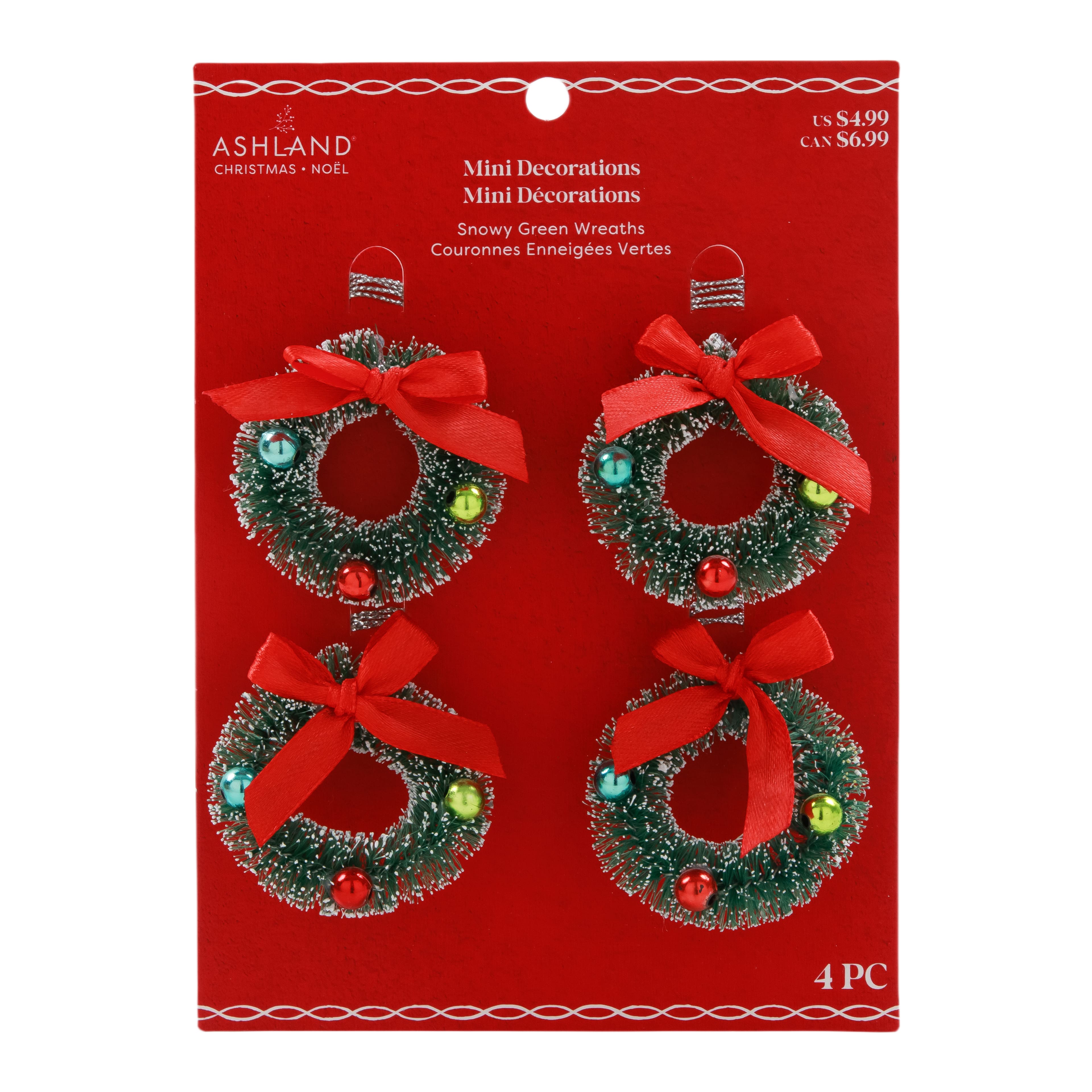 Mini Snowy Green Wreath Decorations, 4ct. by Ashland&#xAE;