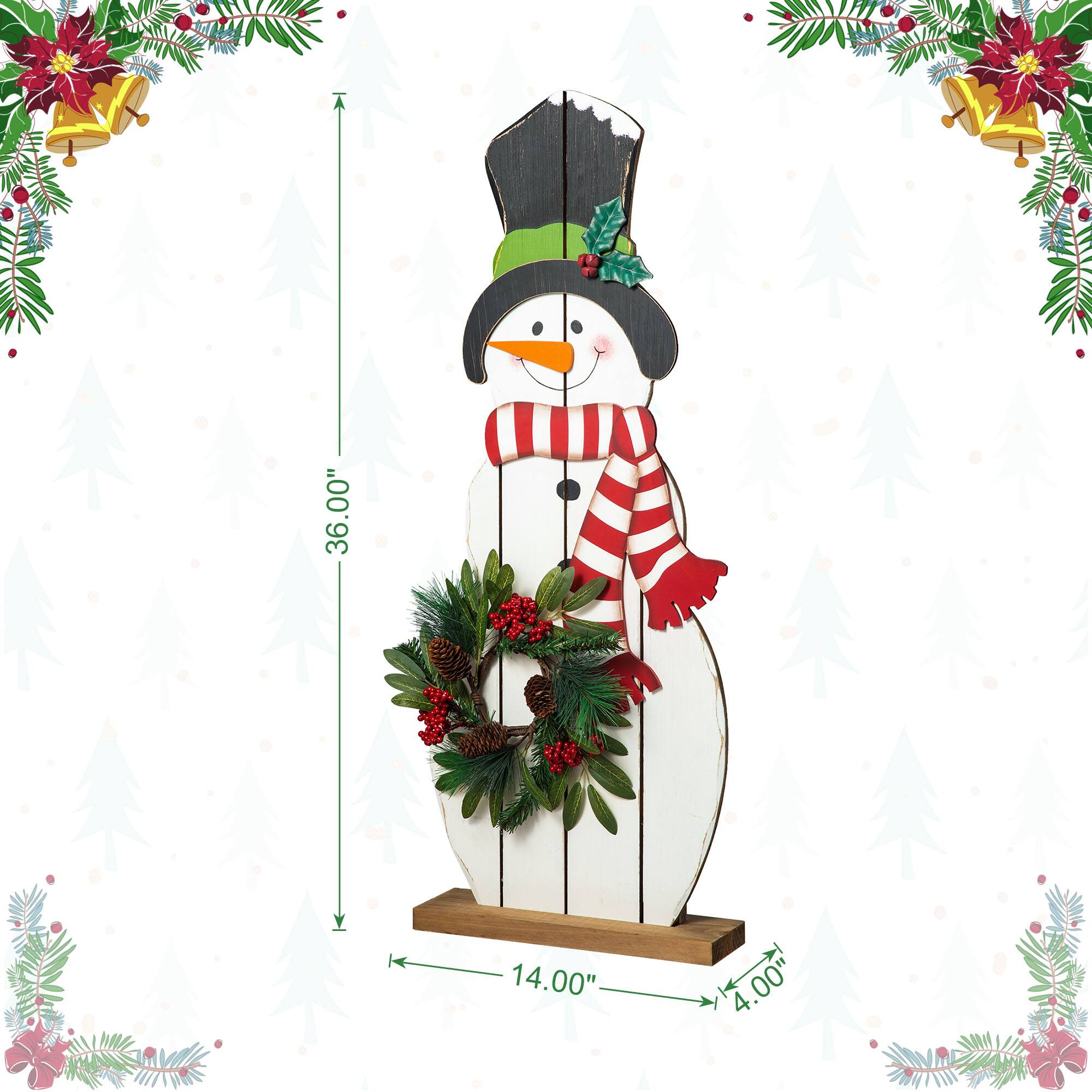 Glitzhome&#xAE; 36&#x22; Christmas Snowman with Floral Wreath Porch D&#xE9;cor