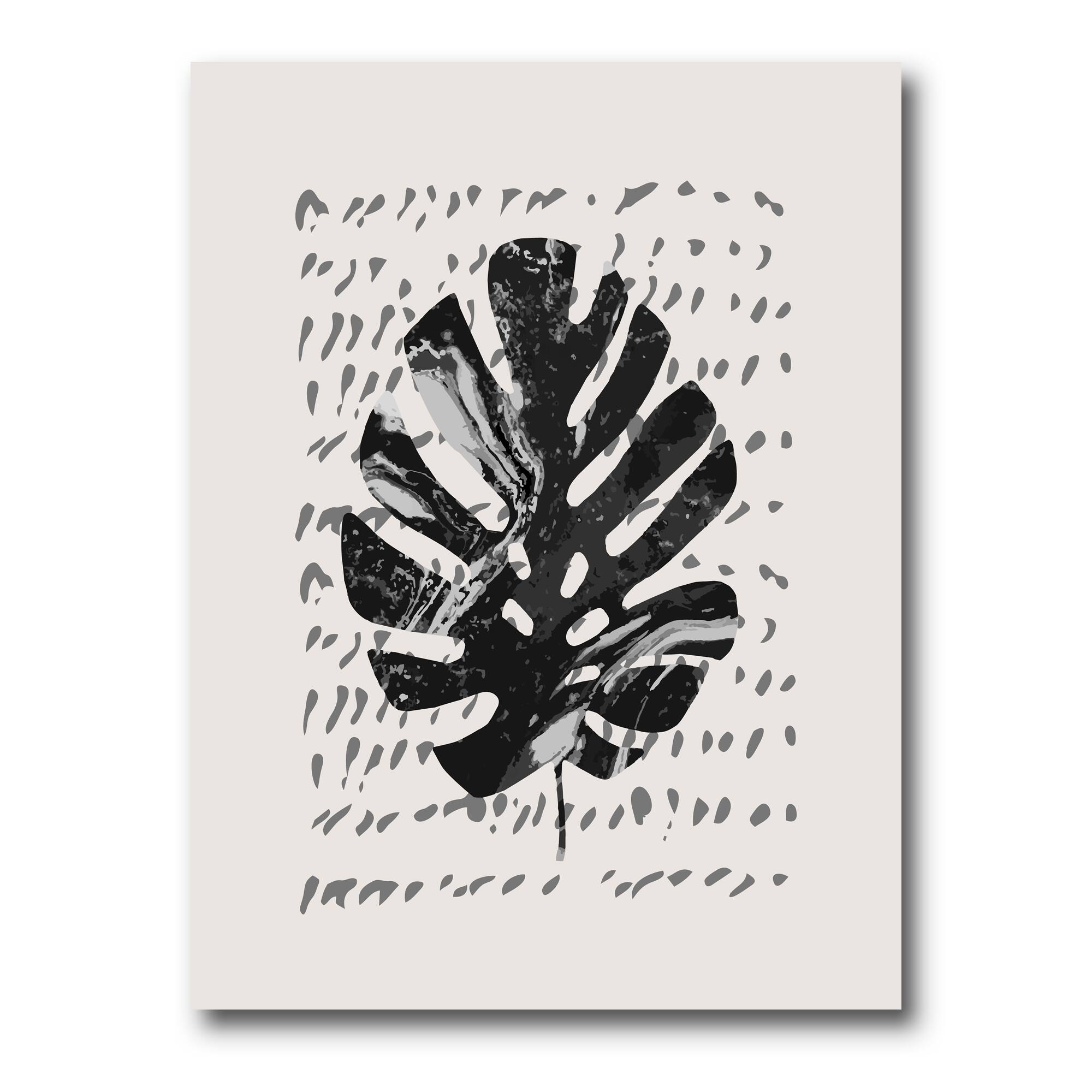 Designart - Minimal Tropical Palm Leaf On Grunge Texture - Tropical Canvas Wall Art Print