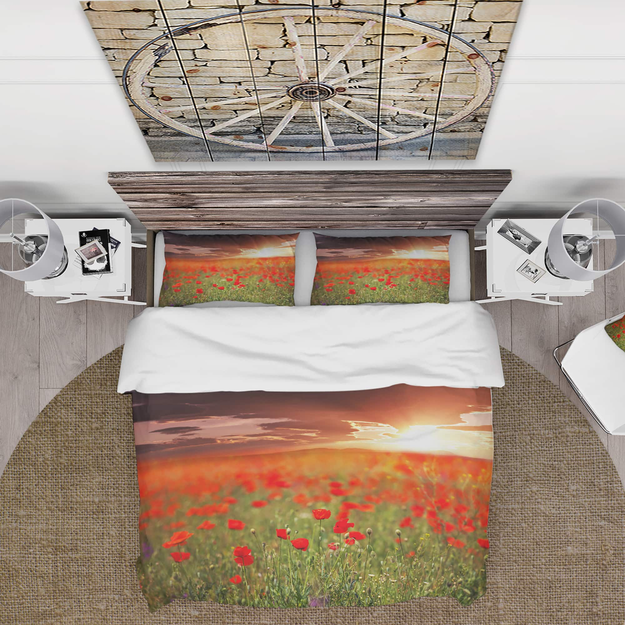 Designart &#x27;Wild Poppy Flowers At Cloudy Sunset&#x27; Cabin &#x26; Lodge Bedding Set - Duvet Cover &#x26; Shams