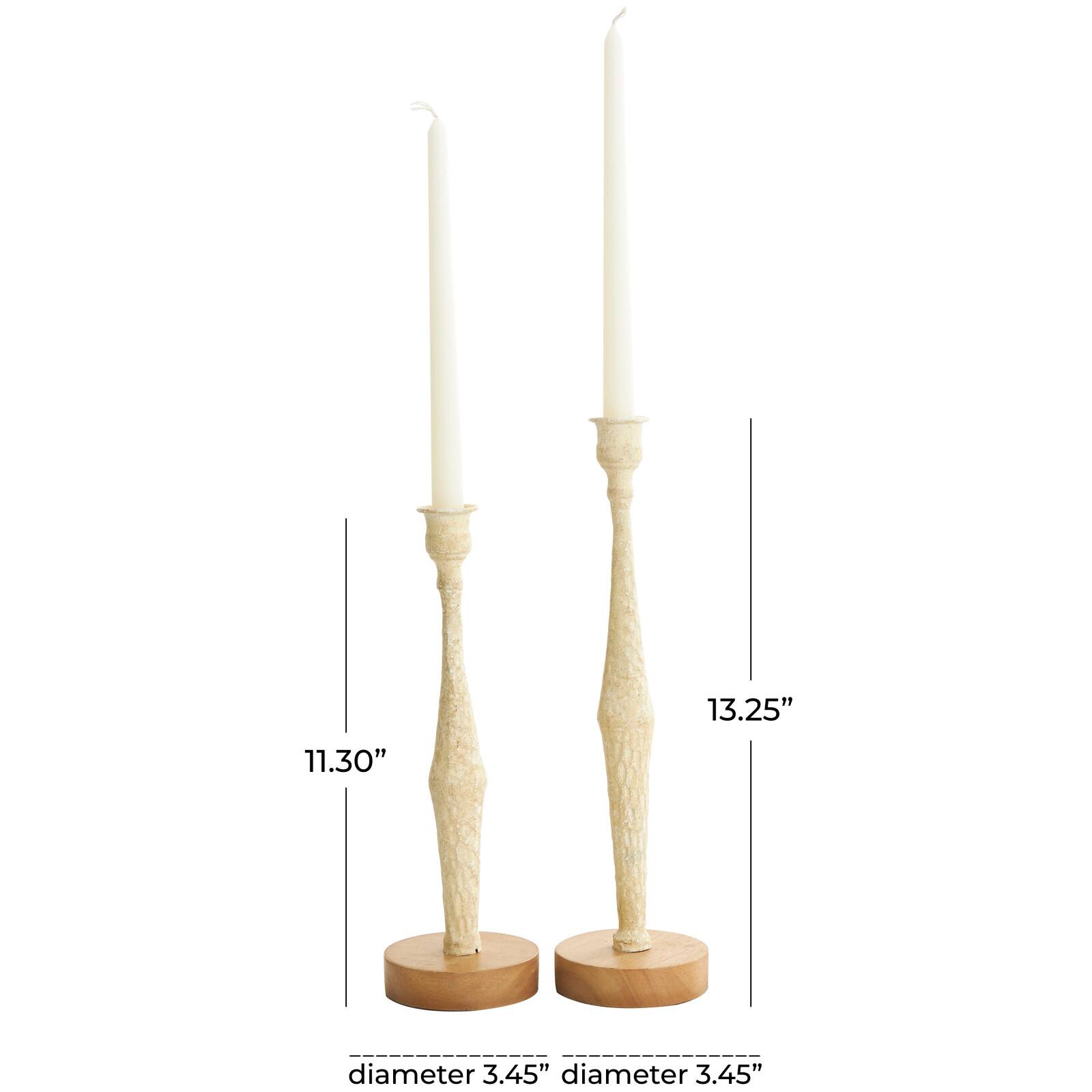 Cream Metal Textured Tapered Candle Holder Set