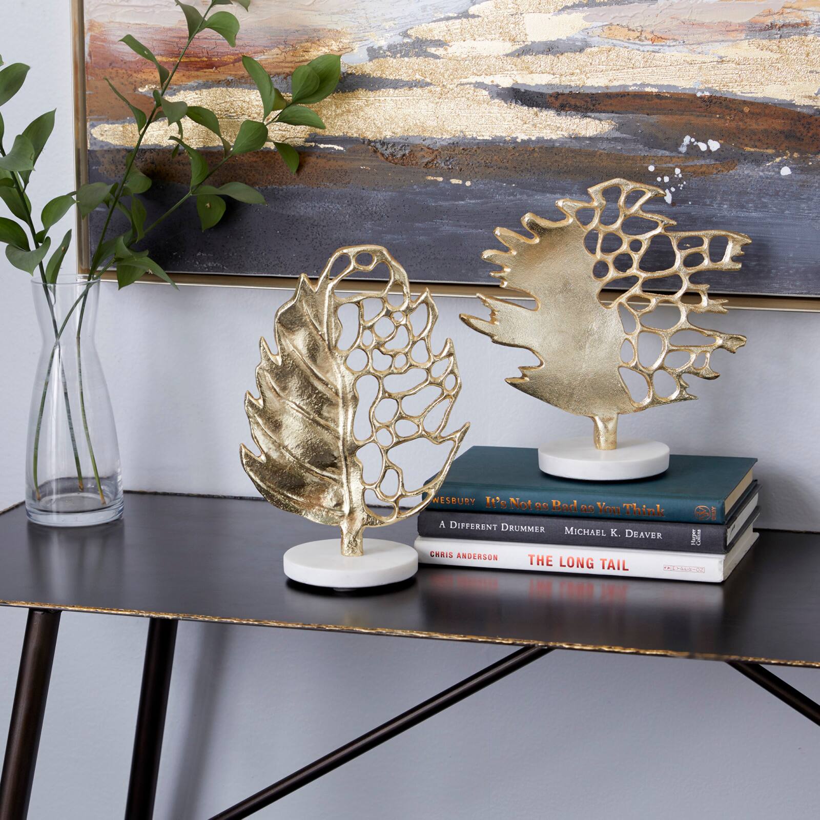 Gold Aluminum Glam Leaf Sculpture Set
