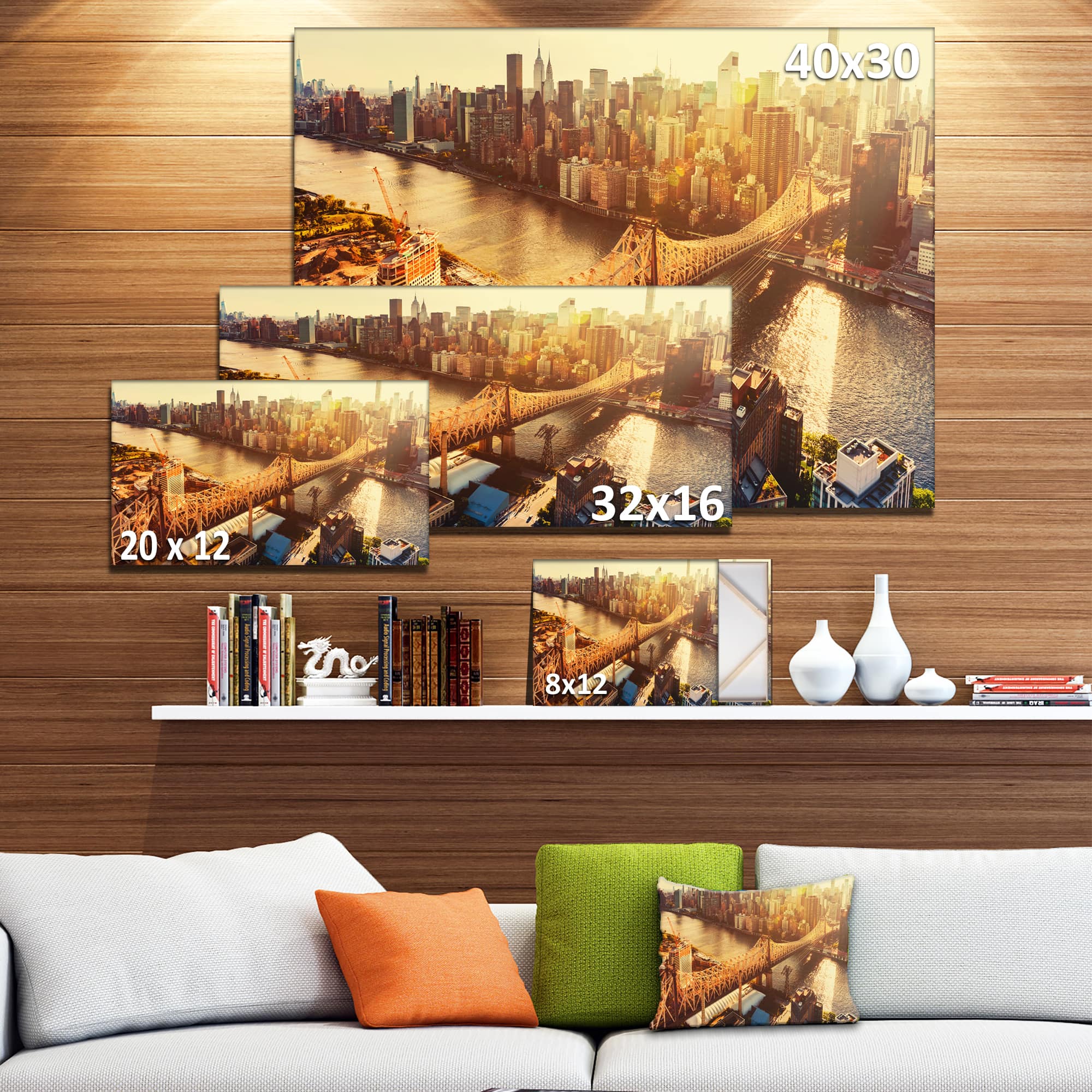 Designart - Queensboro Bridge over East River - Large Cityscape Canvas Art Print
