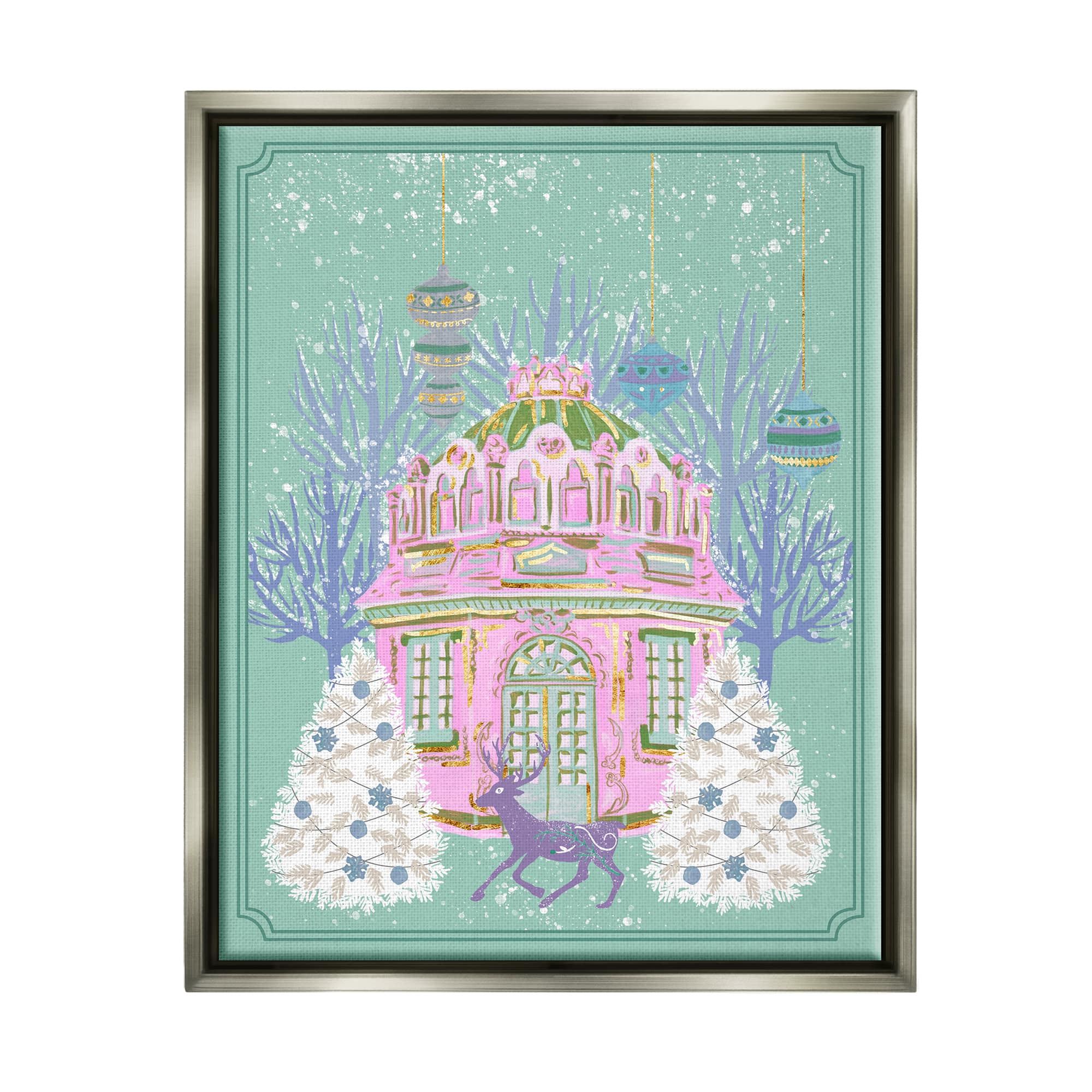 Stupell Industries Vintage Pastel Holiday Reindeer Framed Floater Canvas Wall Art