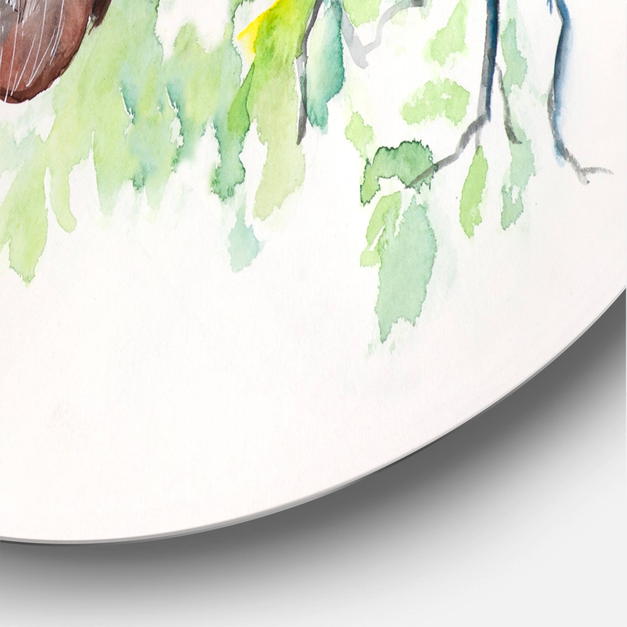 Designart - Owl On A Branch With Bird Friends - Traditional Metal Circle Wall Art