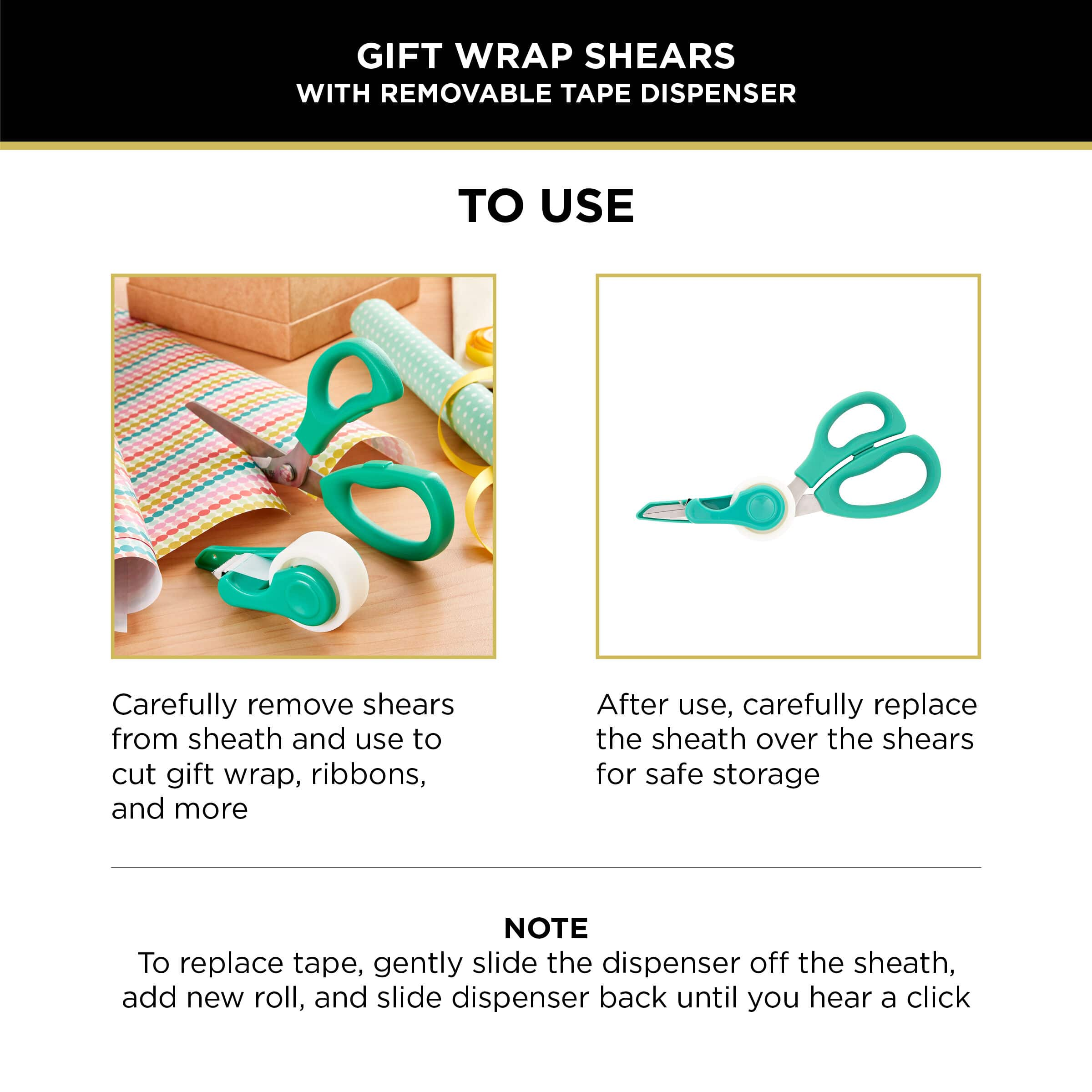 Sabatier 2-in-1 All-Purpose Gift Wrap Scissors with Removable Tape Dispenser Blade Cover