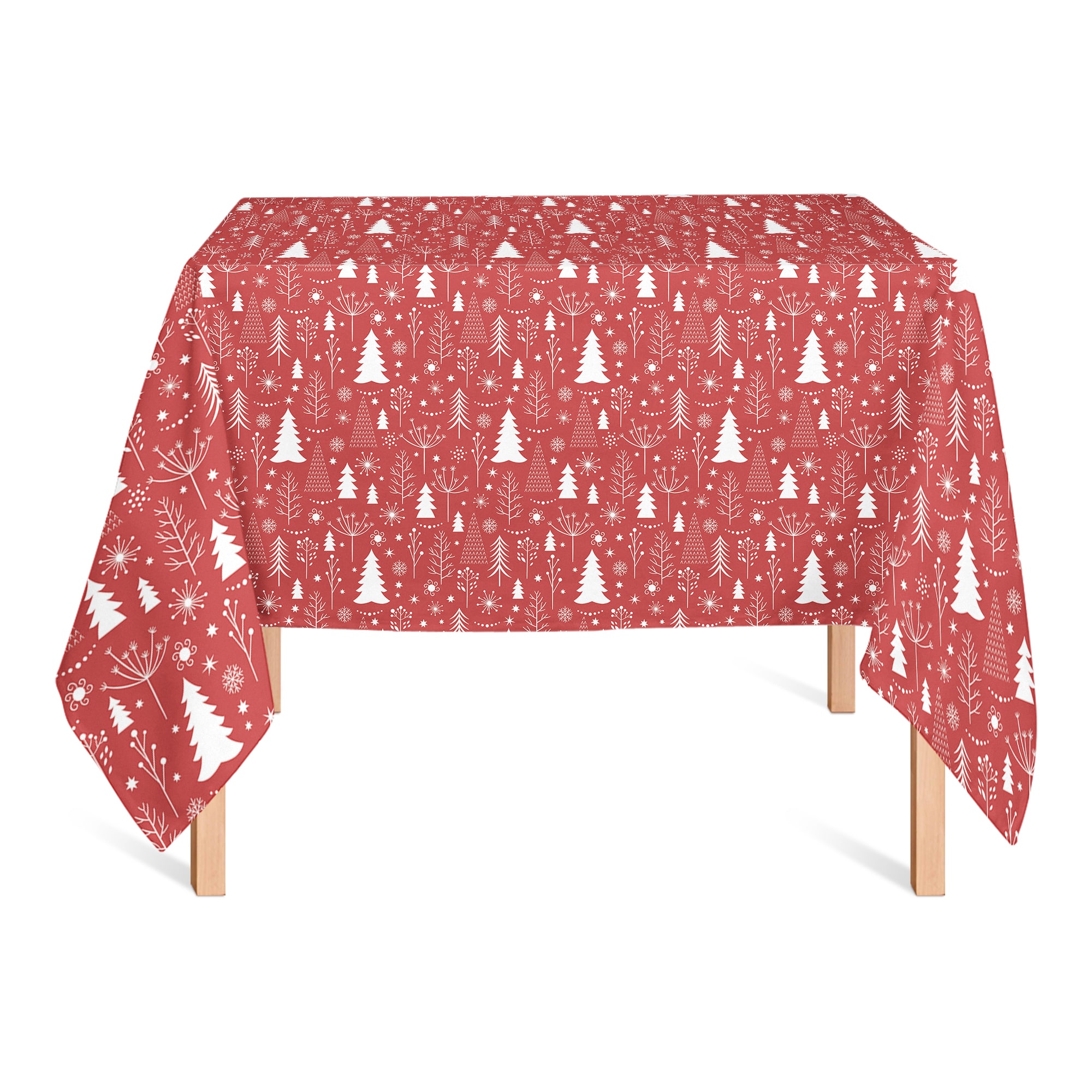 58" Red & White Winter Tree Pattern Tablecloth