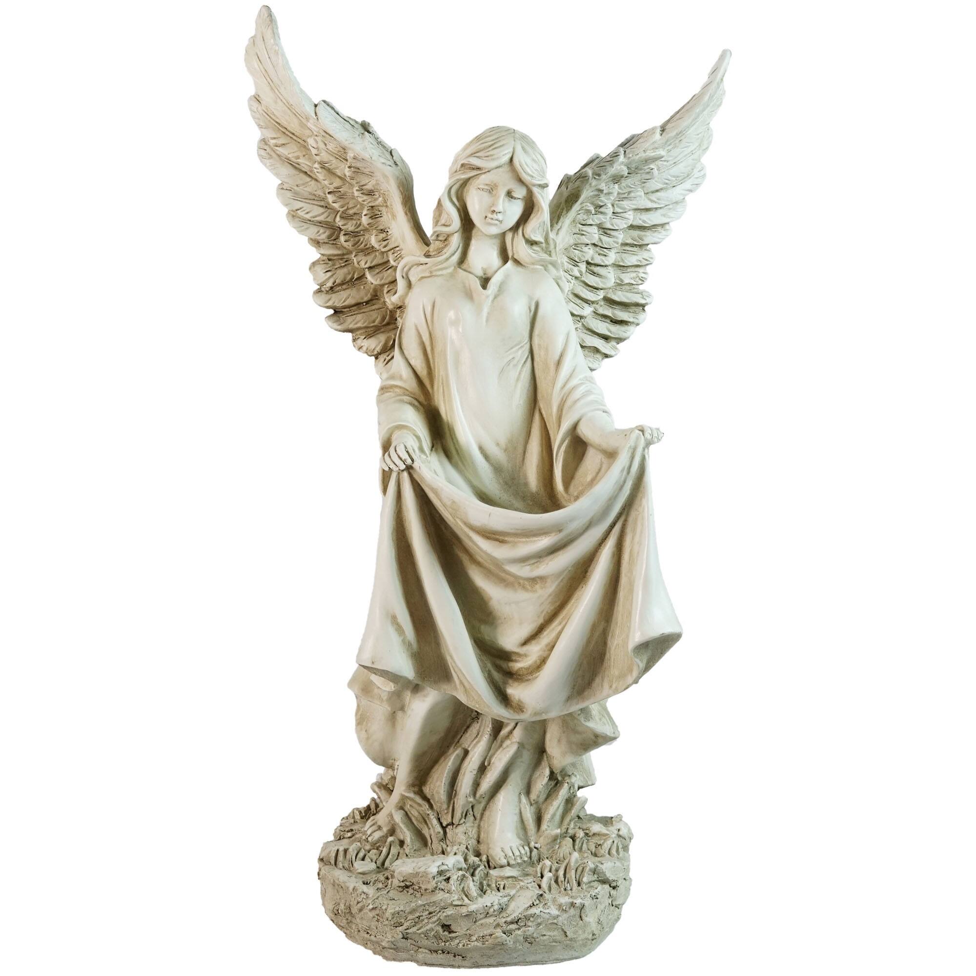 23.25&#x22; Standing Gray Angel Outdoor Bird Bath &#x26; Feeder
