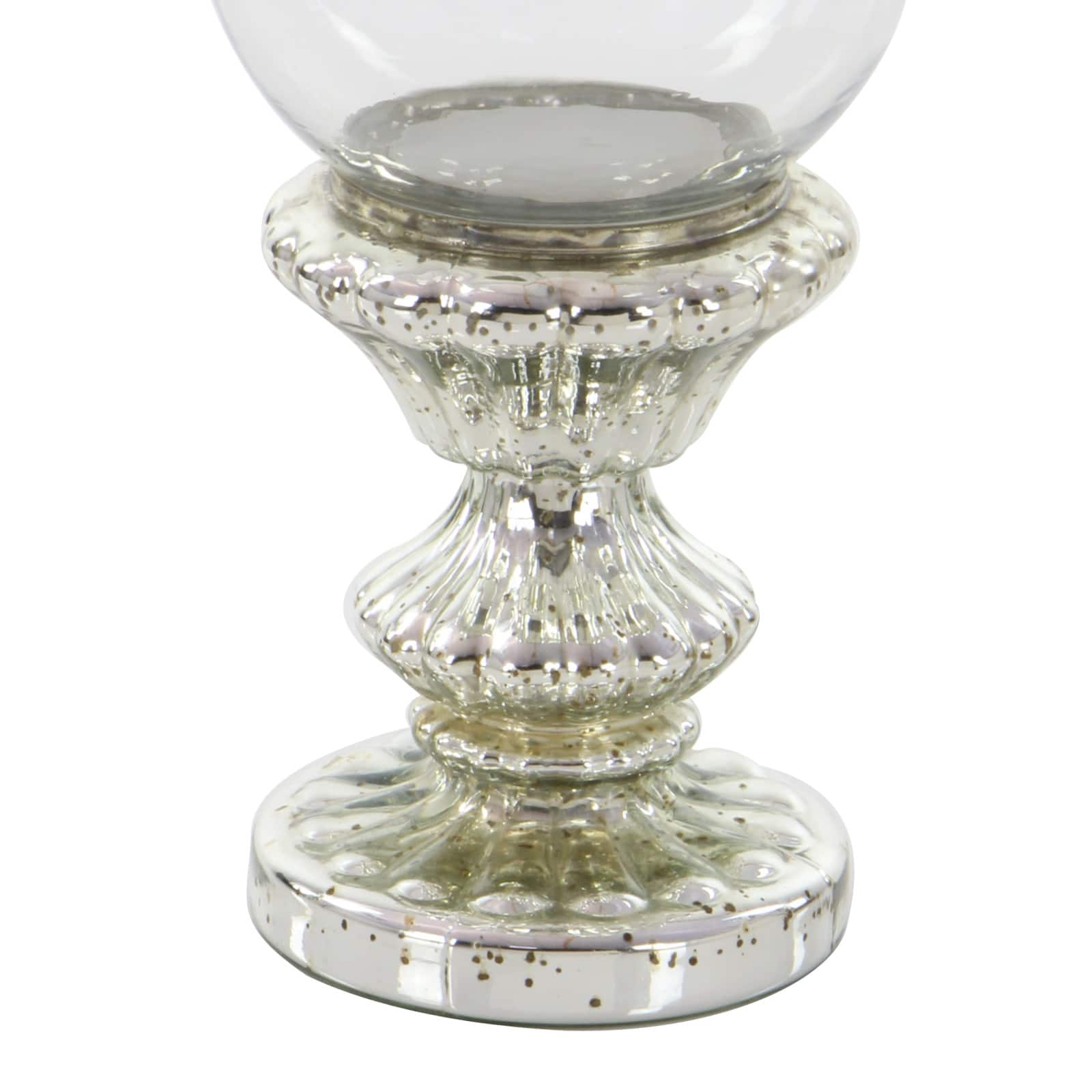 14&#x22; Silver Glass Traditional Candle Holder