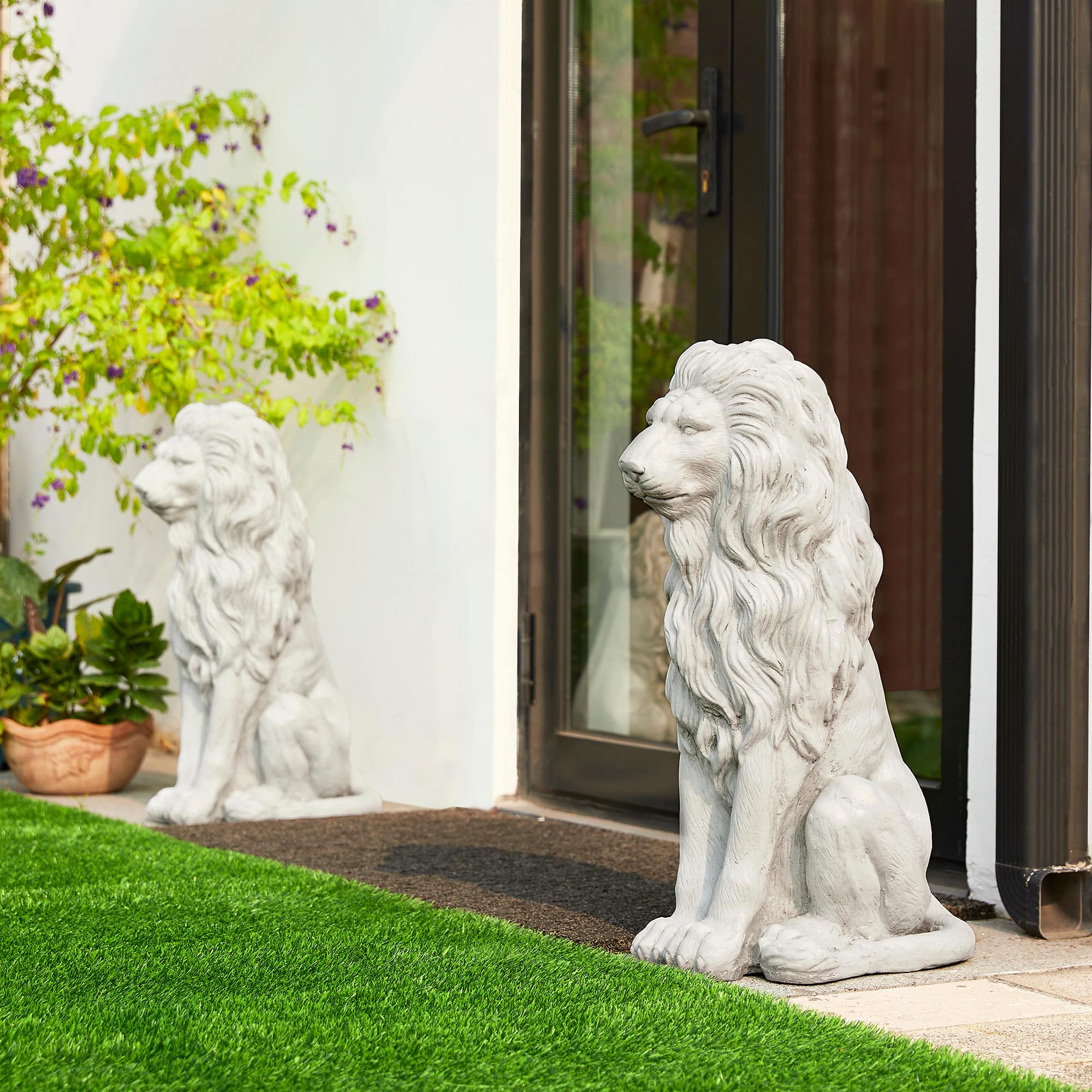 Glitzhome® 27.75" MGO Guardian Sitting Lion Garden Statue