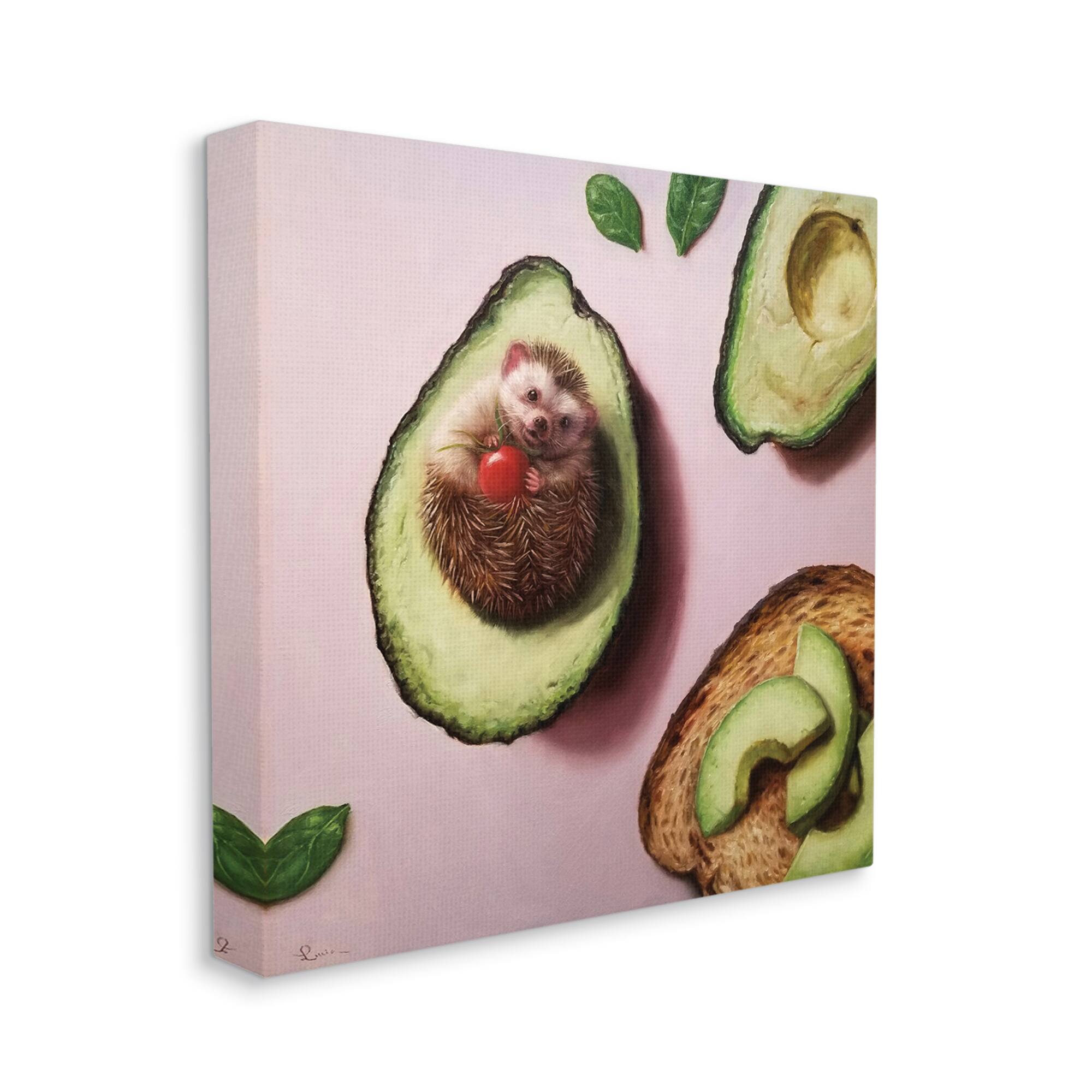 Stupell Industries Adorable Hedgehog Resting in Avocado Canvas Wall Art