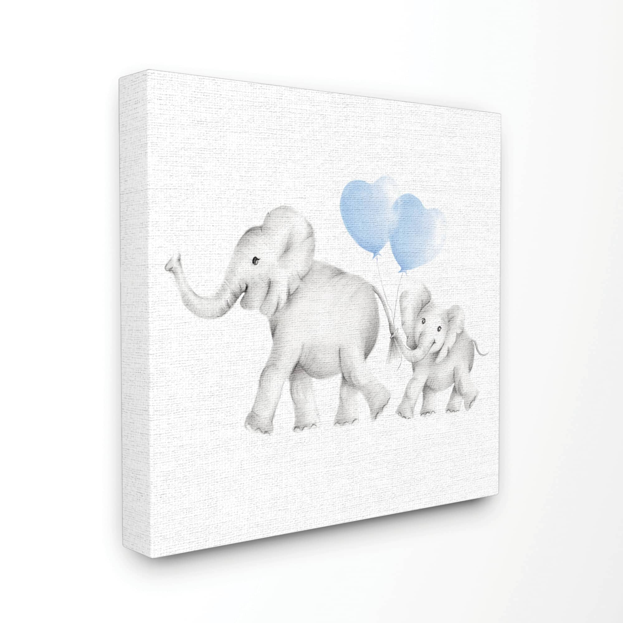 Stupell Industries Elephant Family Blue Balloon Linen Look Canvas Wall Art