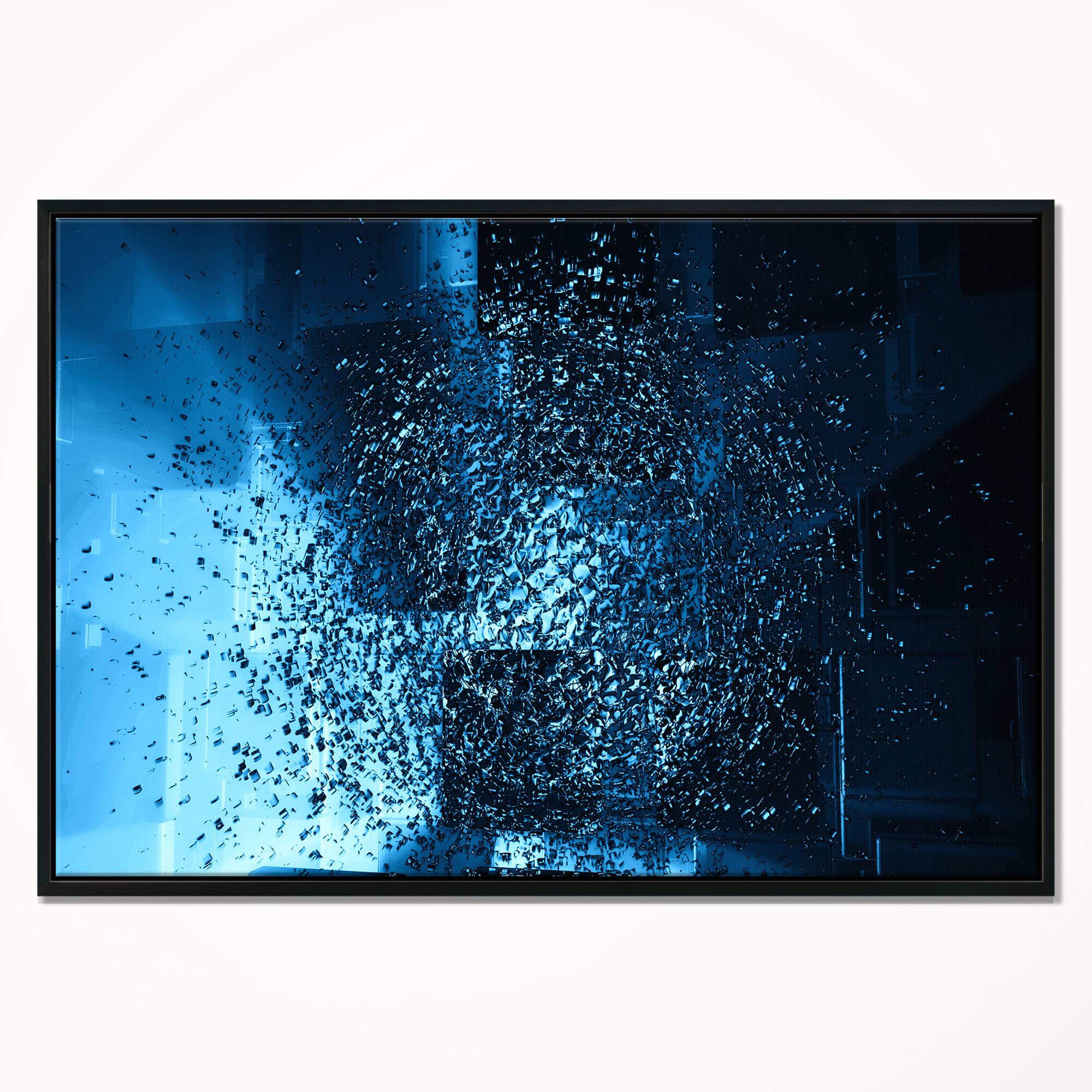 Designart - Fractal 3D Blue Paint Splash - Abstract Framed Canvas Art Print