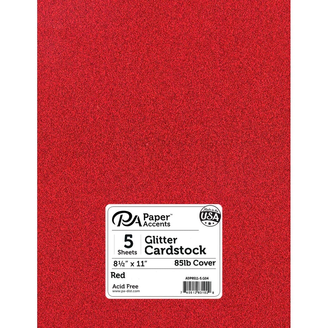 Paper Accents Glitter Cardstock 8.5 inchx 11 inch 85lb Red 5pc