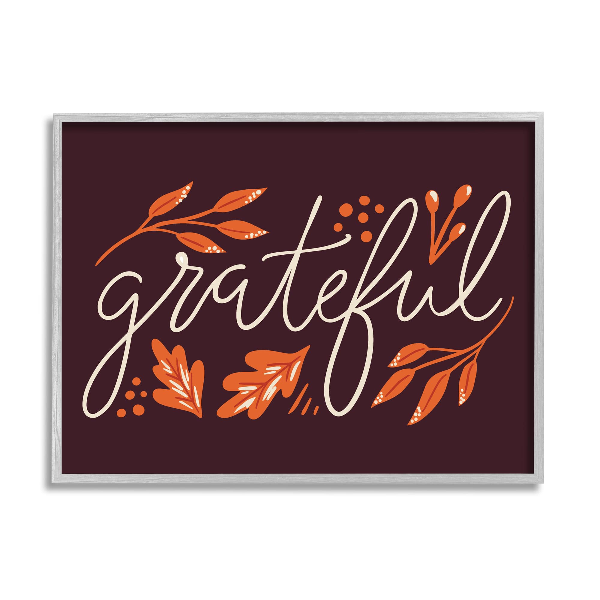 Stupell Industries Grateful Autumnal Leaves Phrase Framed Giclee Art