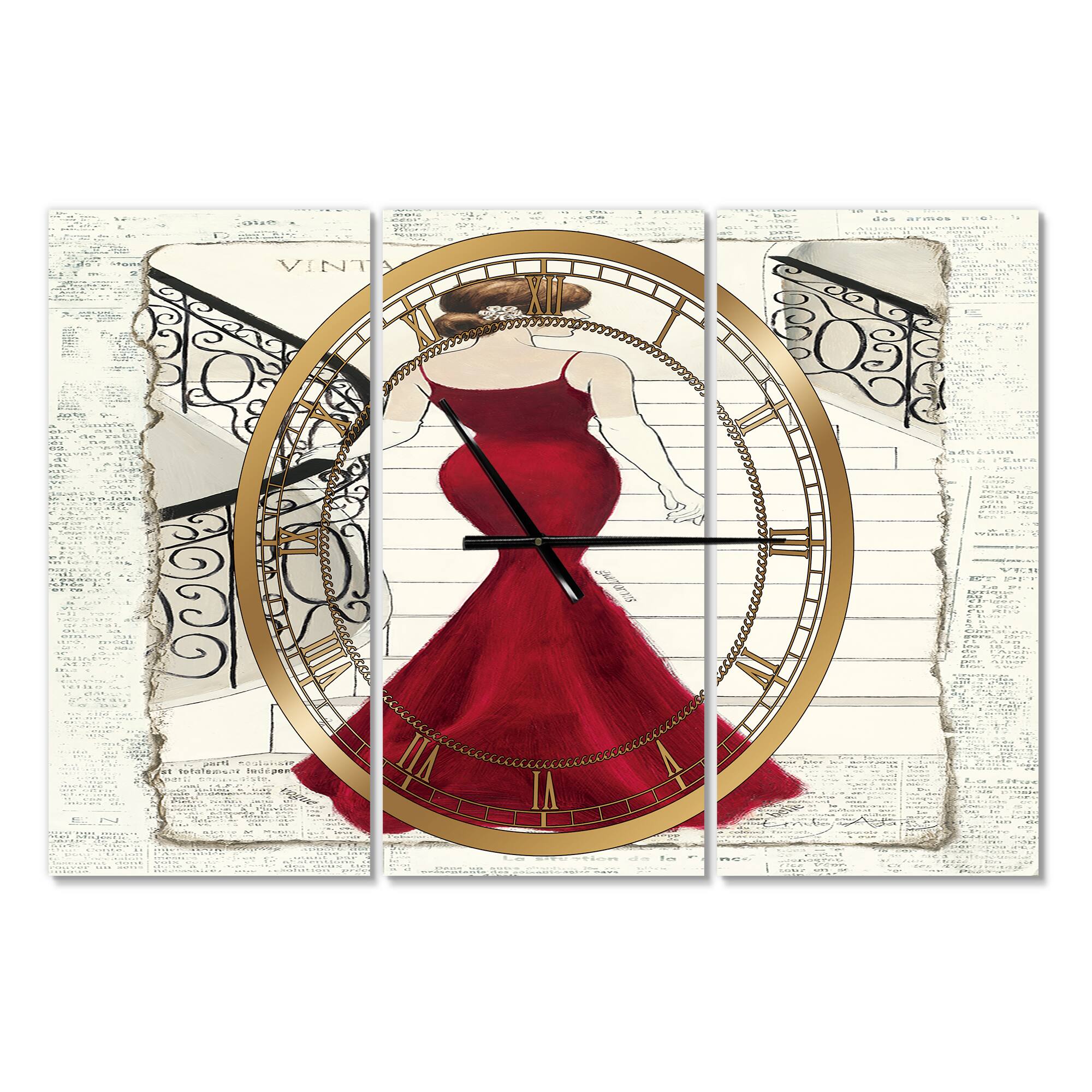 Designart Elegance Glam Paris Diva III Multipanel Wall Clock