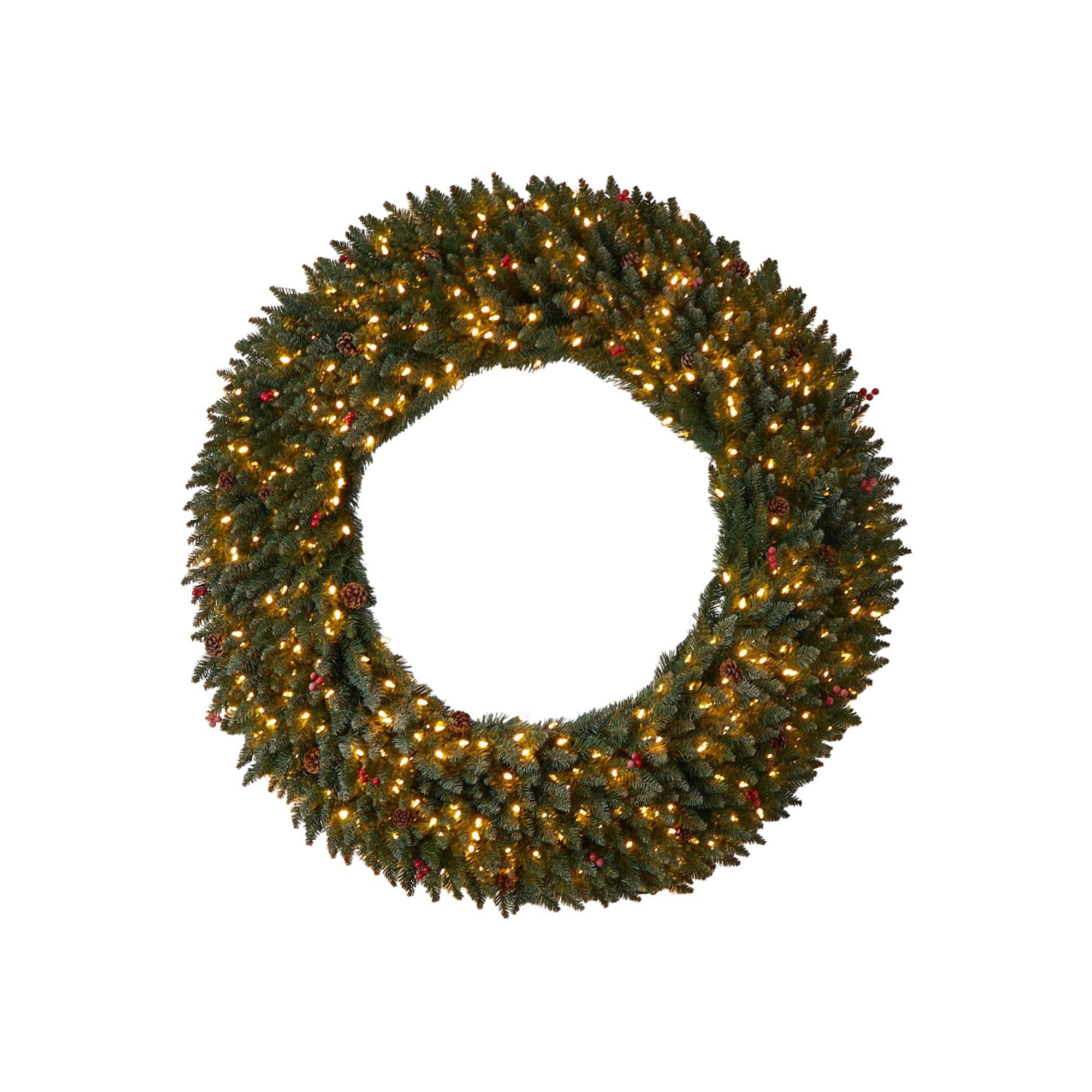 5ft. Clear LED Lights Flocked Artificial Christmas Wreath With Pinecones & Berries