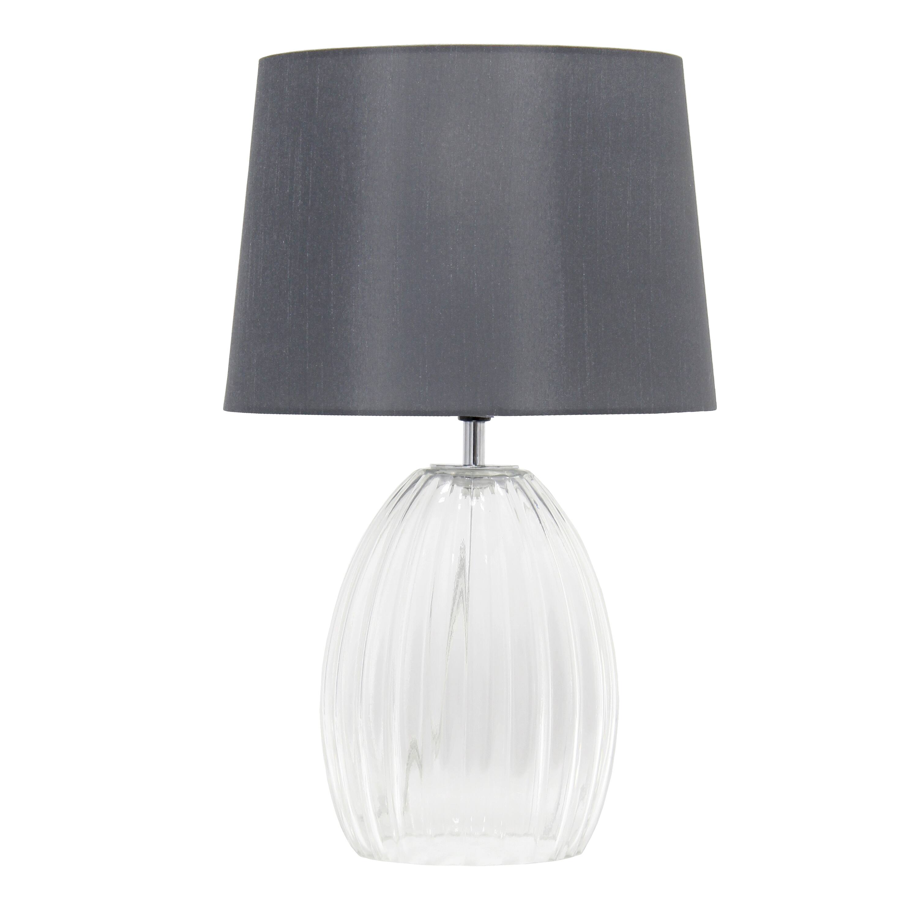 Lalia Home 18" Clear Fluted Glass Bedside Table Lamp with Gray Shade