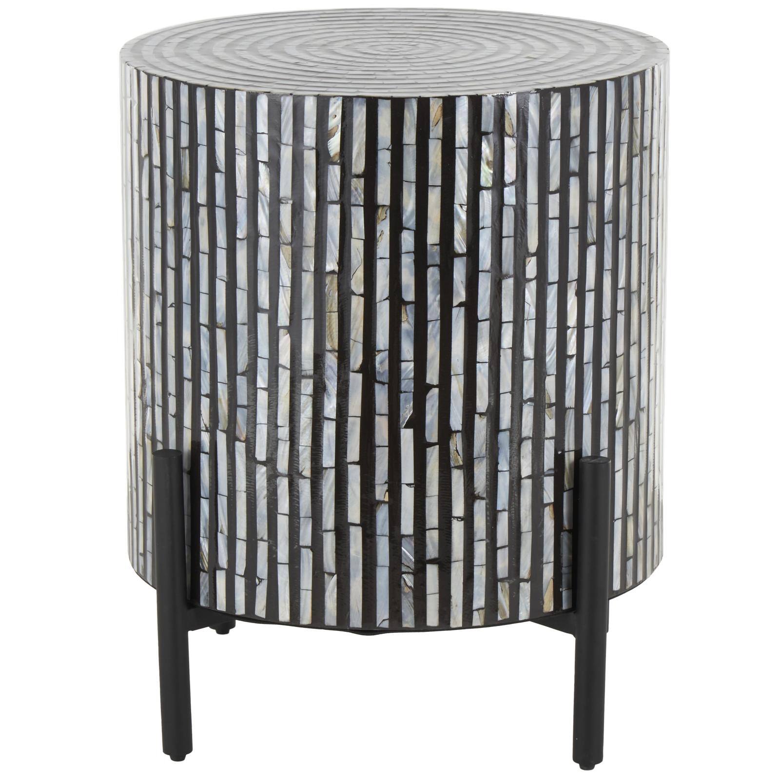 22" Mother of Pearl Shell Accent Table with Black Legs