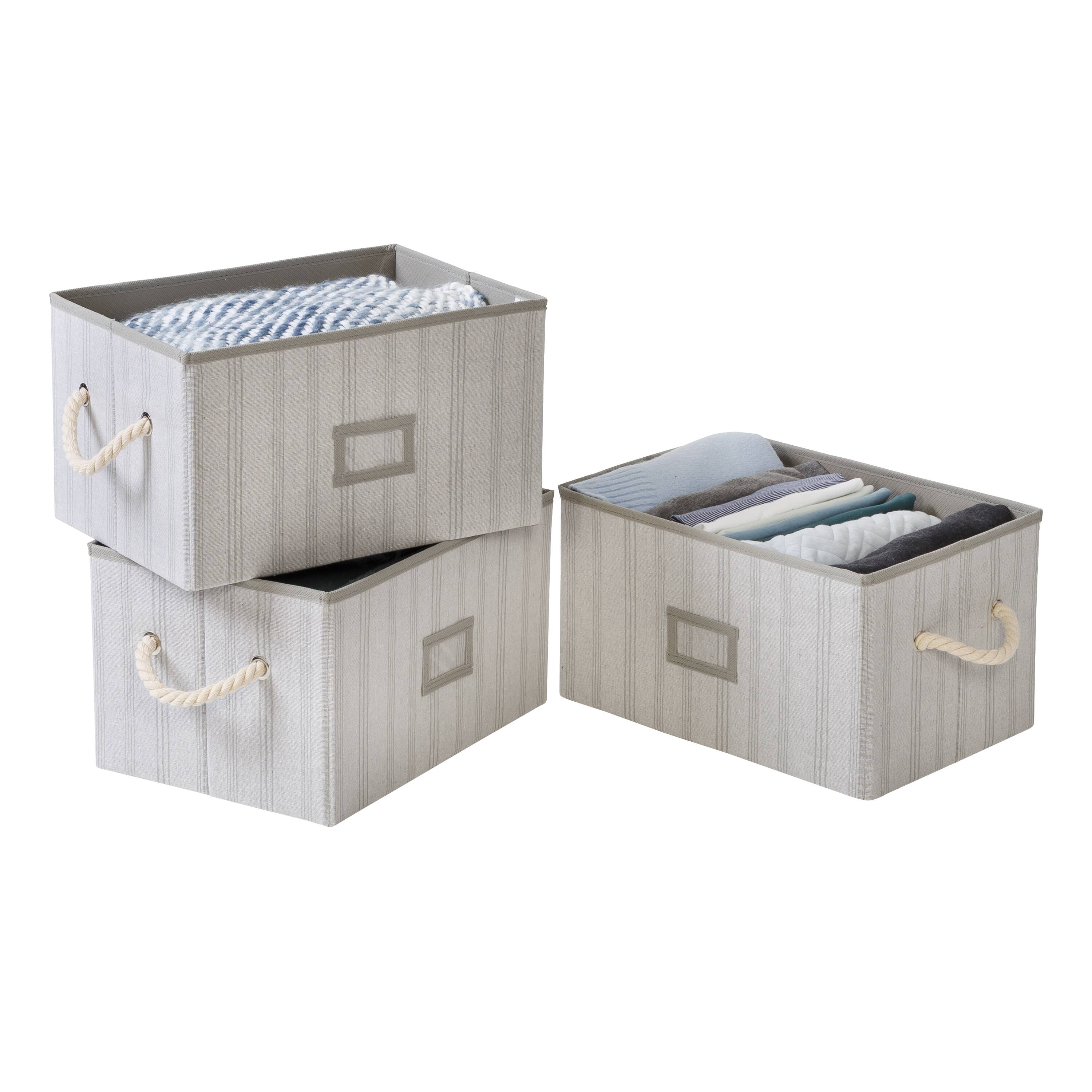 Honey Can Do Gray Stripes Large Collapsible Fabric Storage Bins with Handles, 3ct.