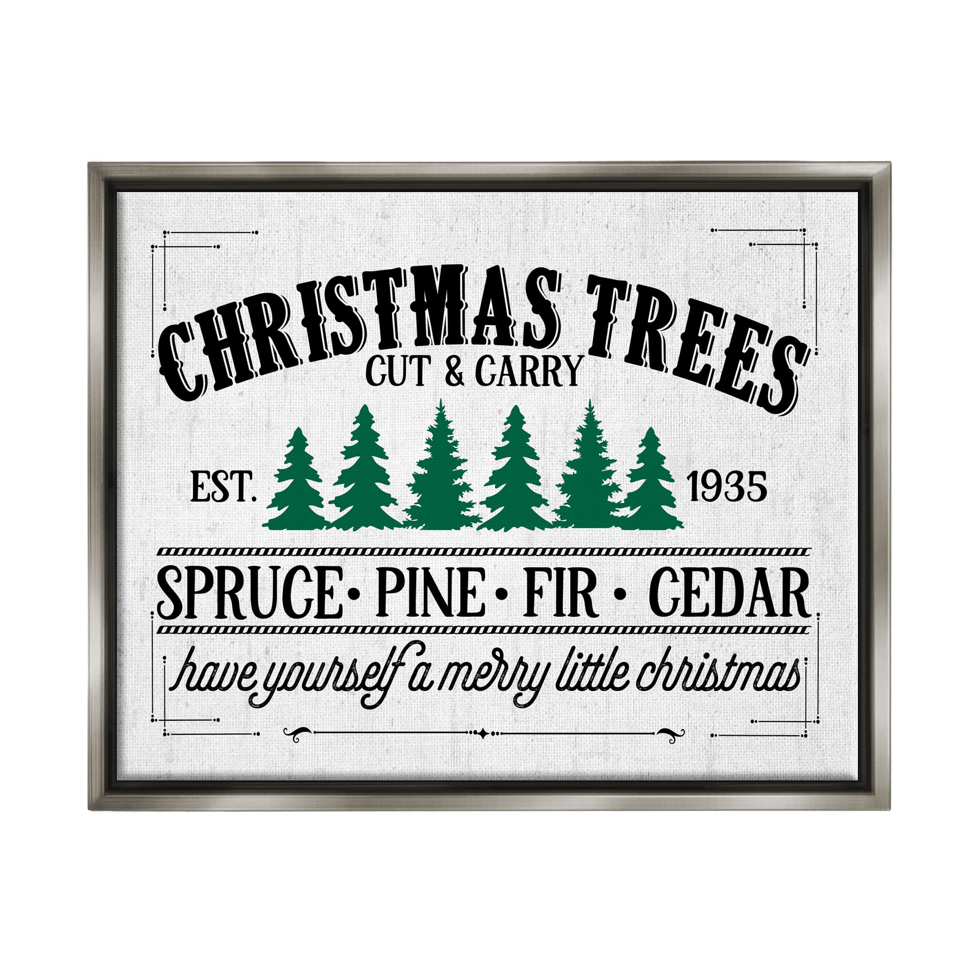 Stupell Industries Christmas Trees Vintage Sign Framed Floater Canvas Wall Art