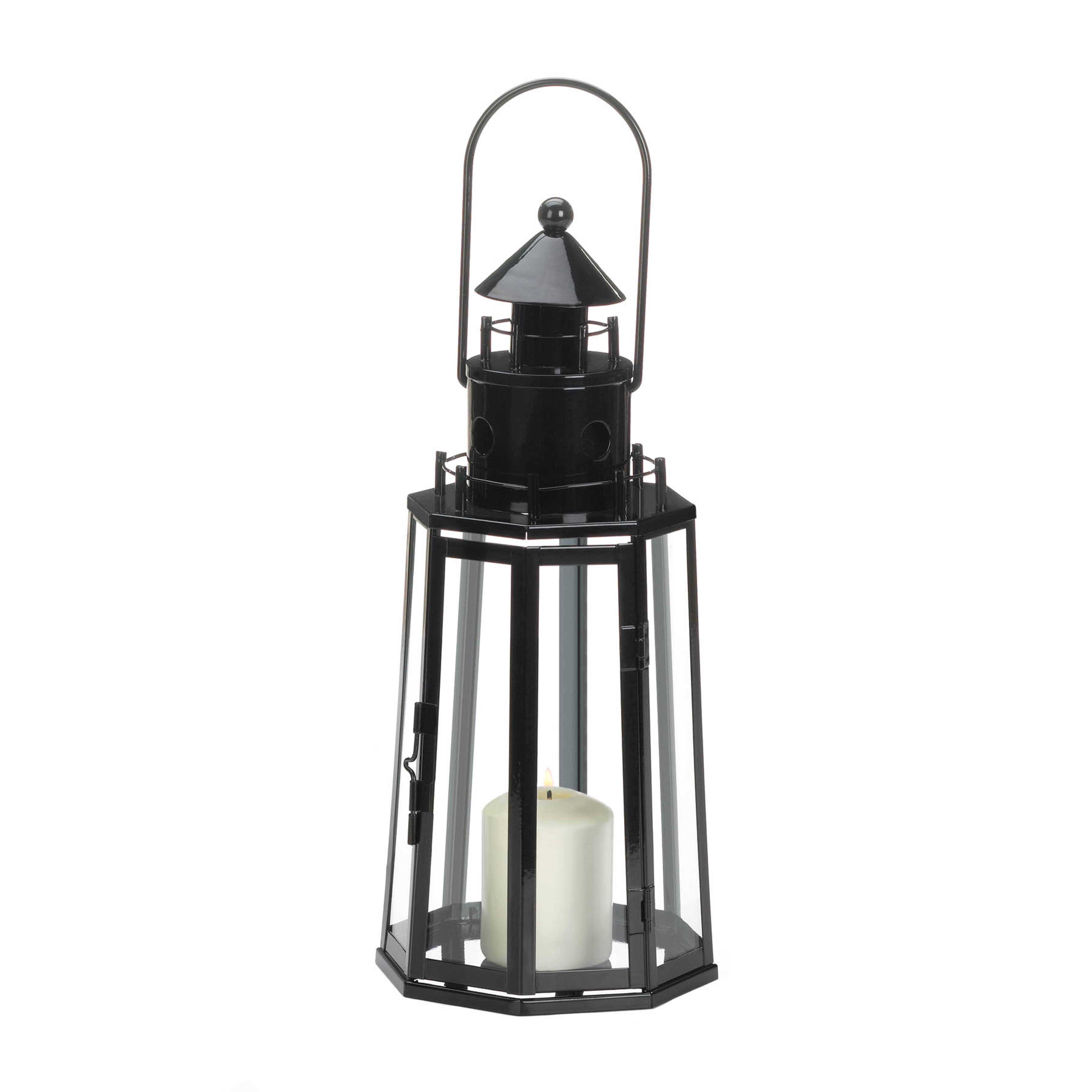 13.5" Black Lighthouse Hanging Candle Lantern