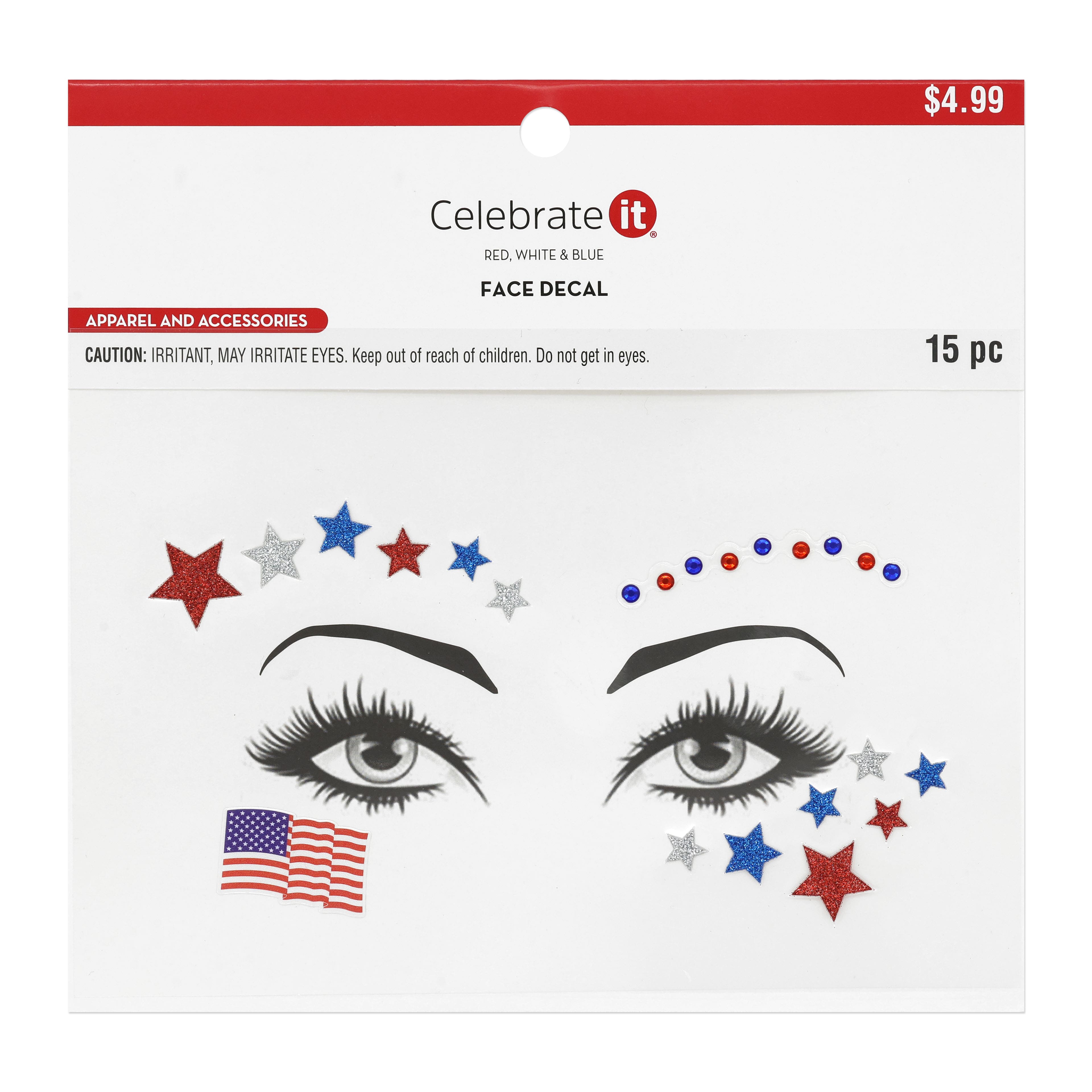 Red, White &#x26; Blue USA Flag Face Decal by Celebrate It&#x2122;