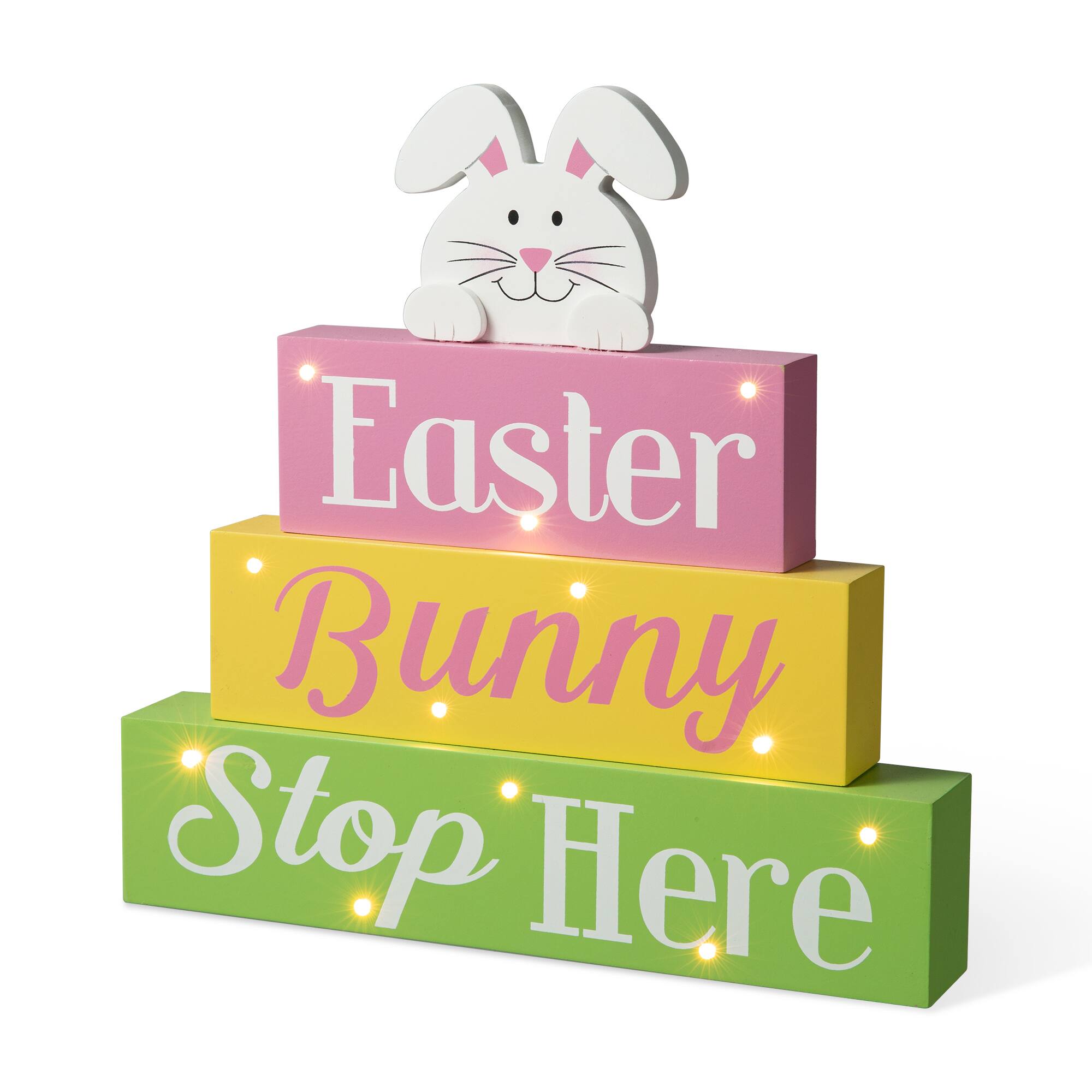Glitzhome® 12" Easter LED Lighted Wooden Bunny Block Word Sign