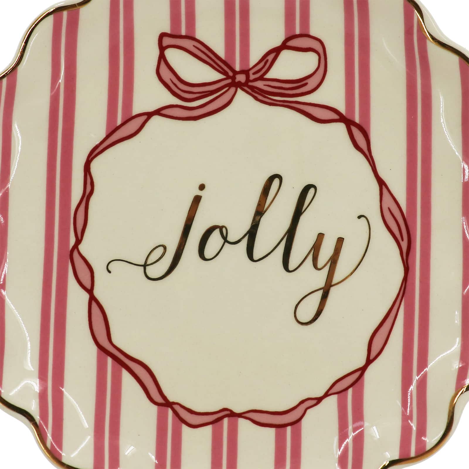 8&#x22; Pink &#x26; White Jolly Ceramic Plate by Ashland&#xAE;