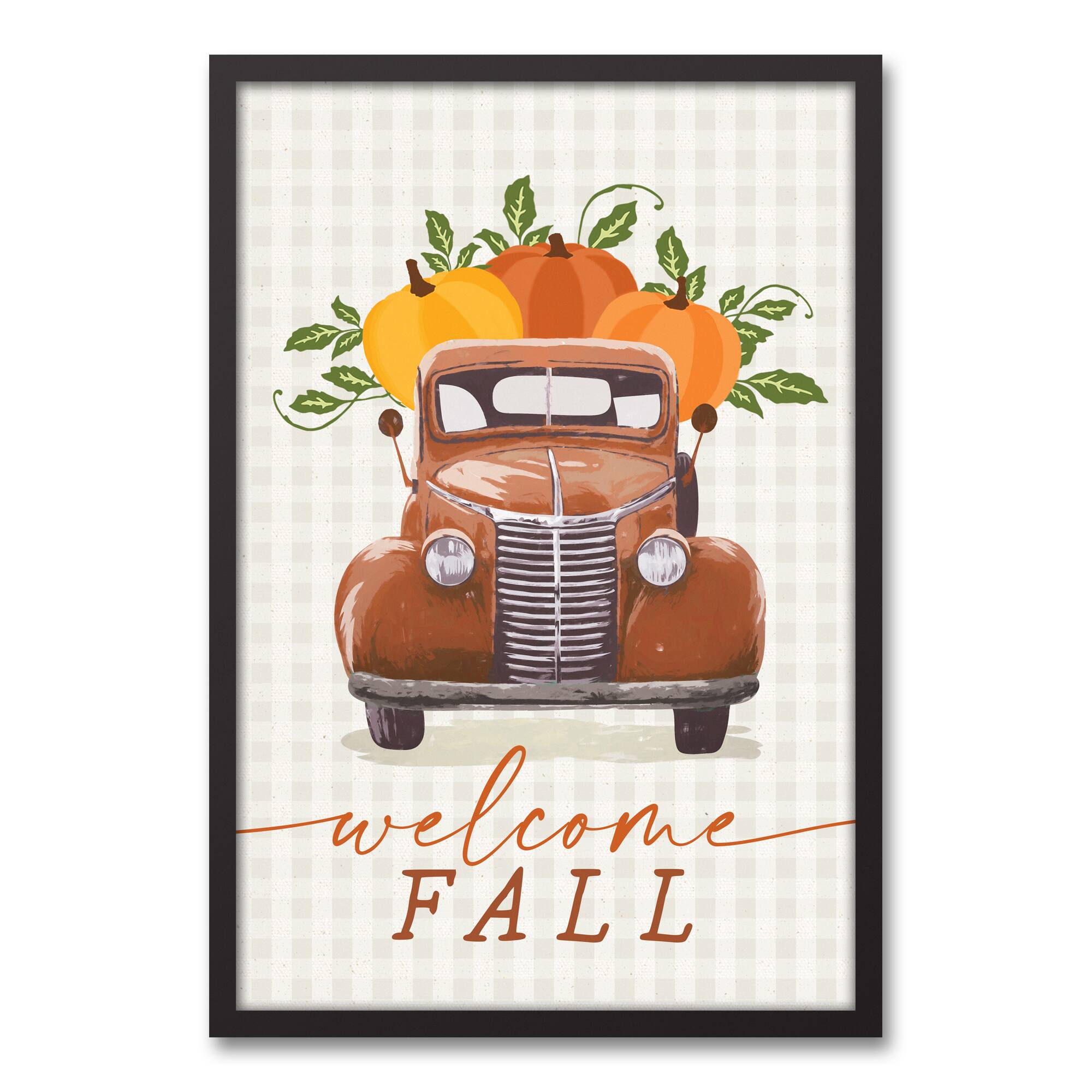 Welcome Pumpkin Truck Canvas Wall Art with Black Frame