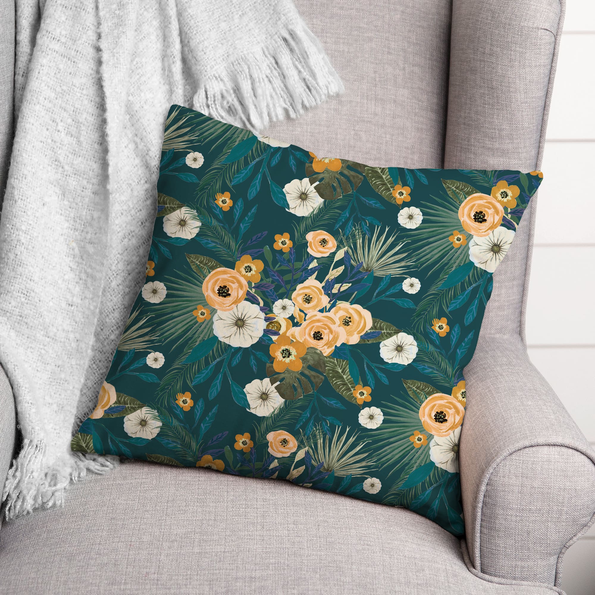 Tropical Floral Square Throw Pillow