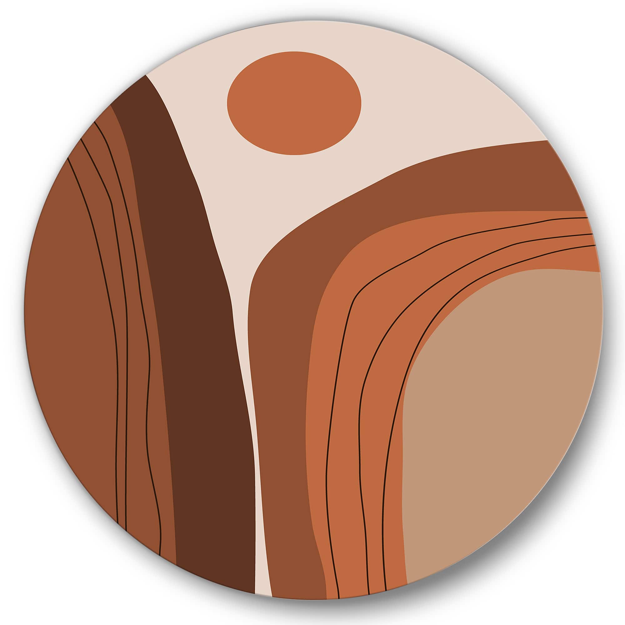 Designart - Abstract Terracotta Sunset Mountain Landscape - Modern Metal Circle Wall Art