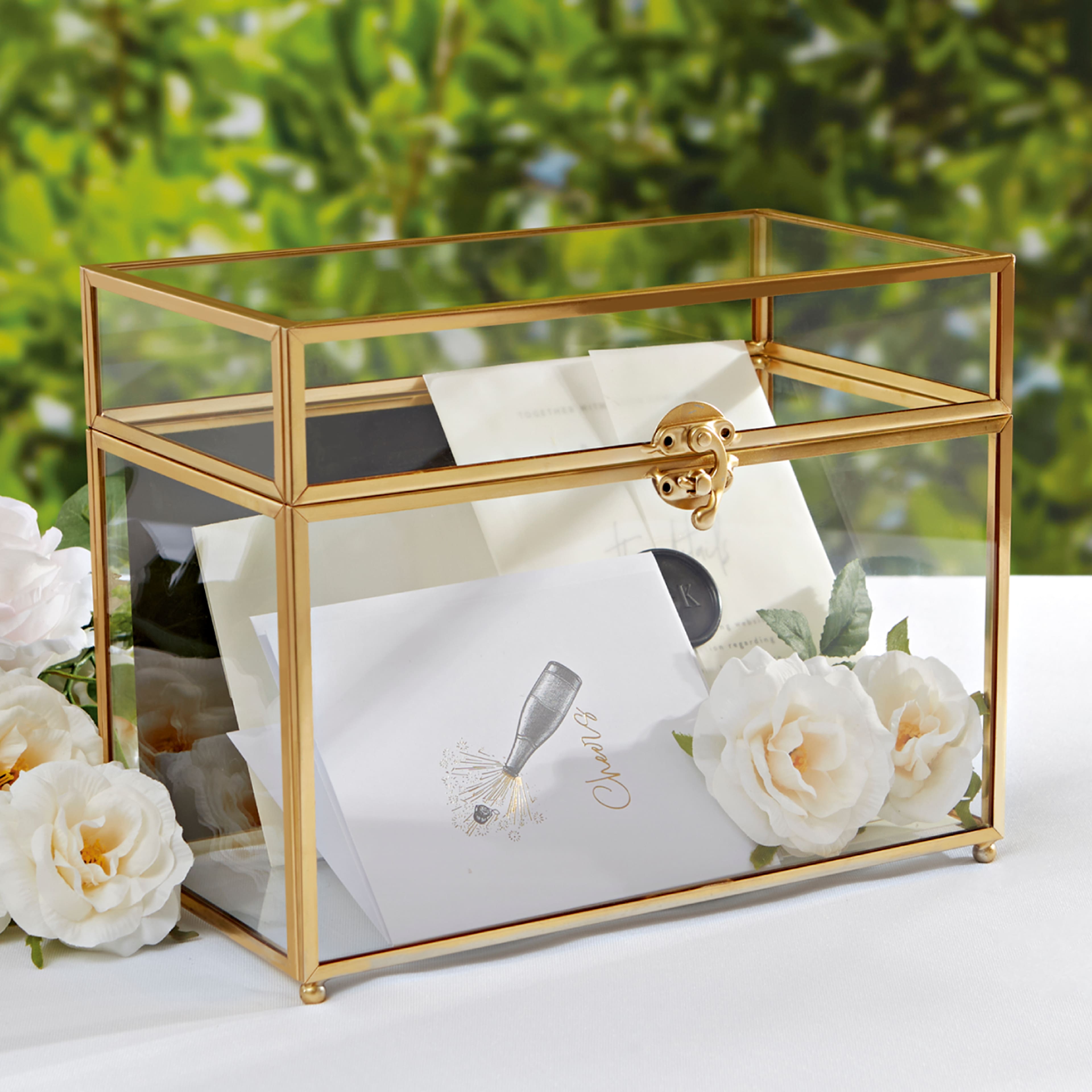 Gold Metal &#x26; Glass Card Box by Celebrate It&#x2122;