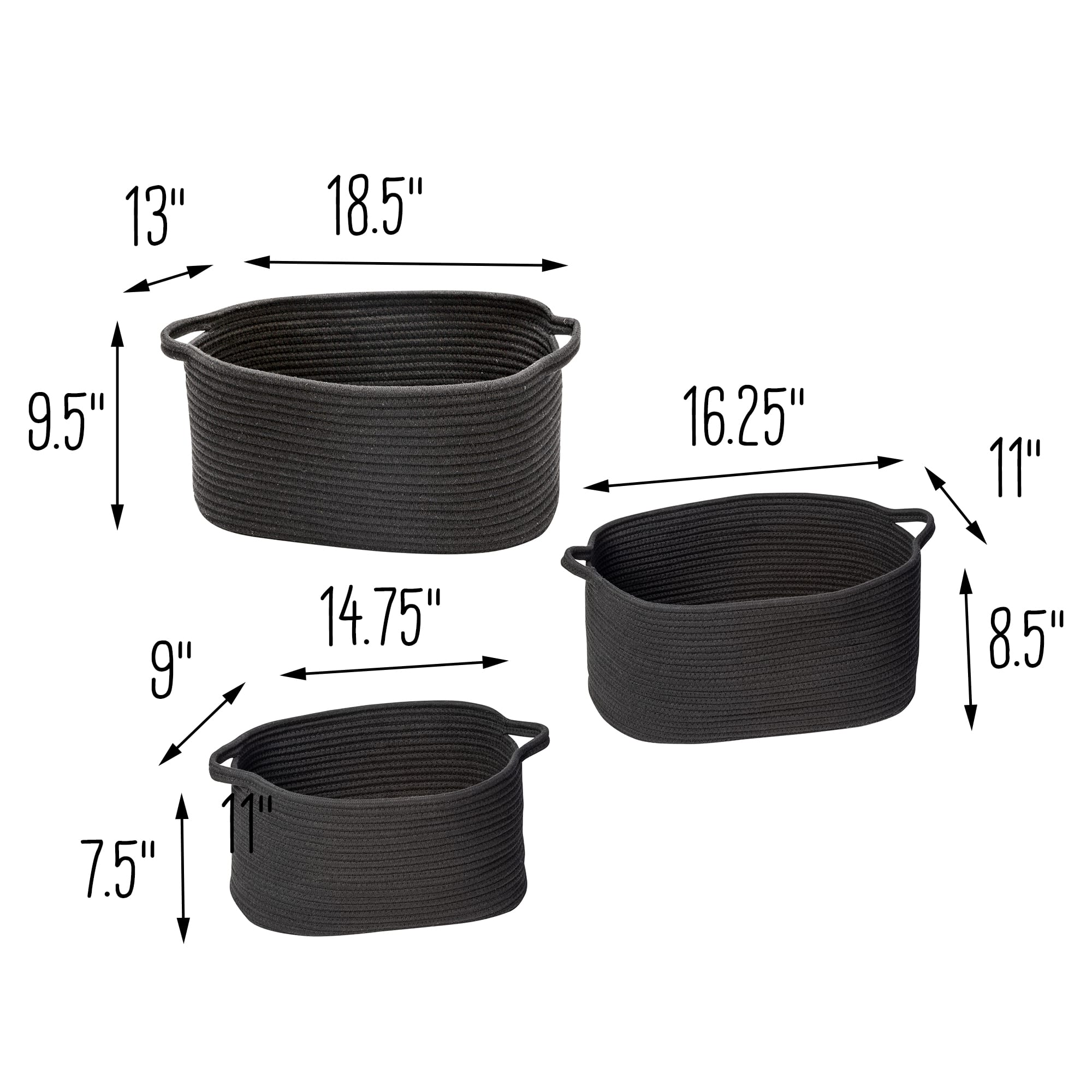 Honey Can Do Black Cotton Coil Baskets, 3ct.